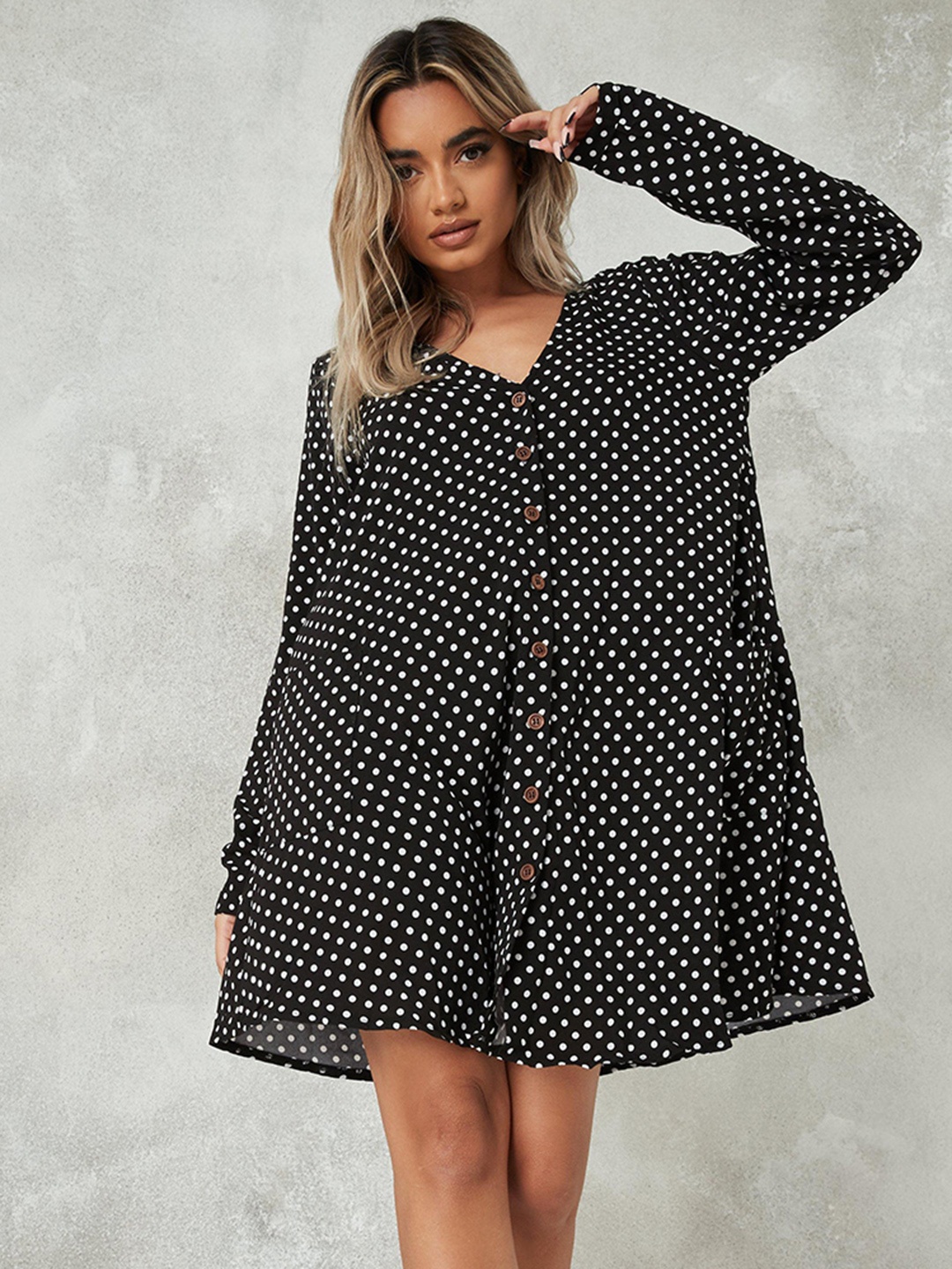 

Missguided Polka Dot Print Trapeze Dress, Black
