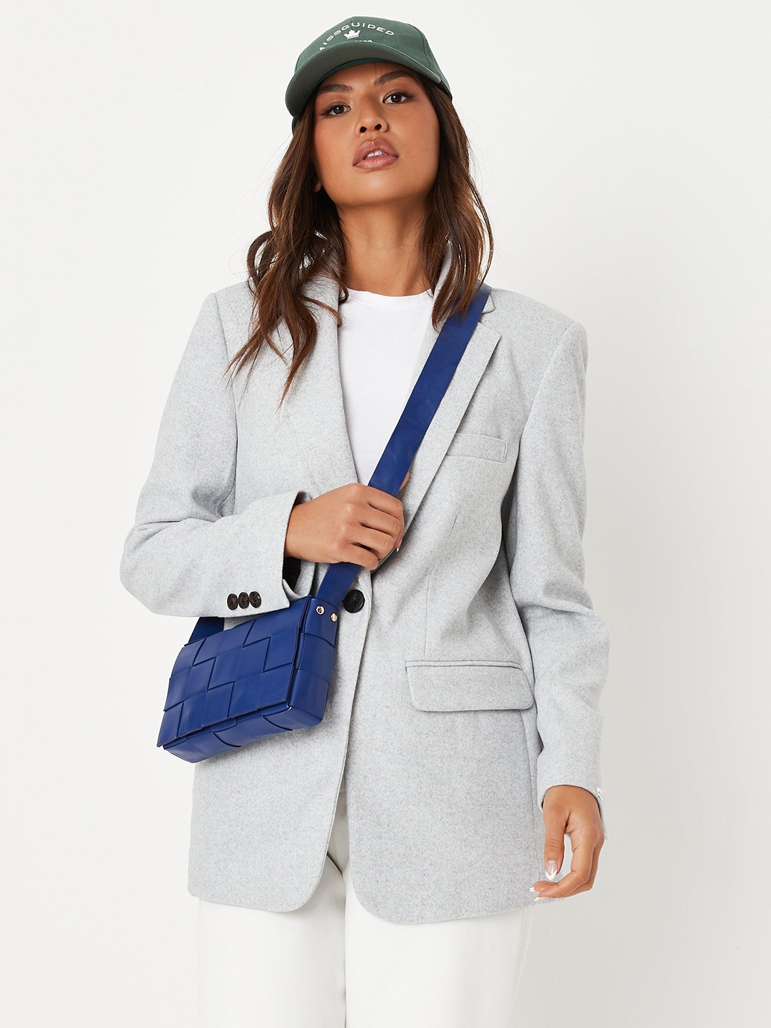 

Missguided Grey Melange Solid Boyfriend Fit Single Breasted Blazer