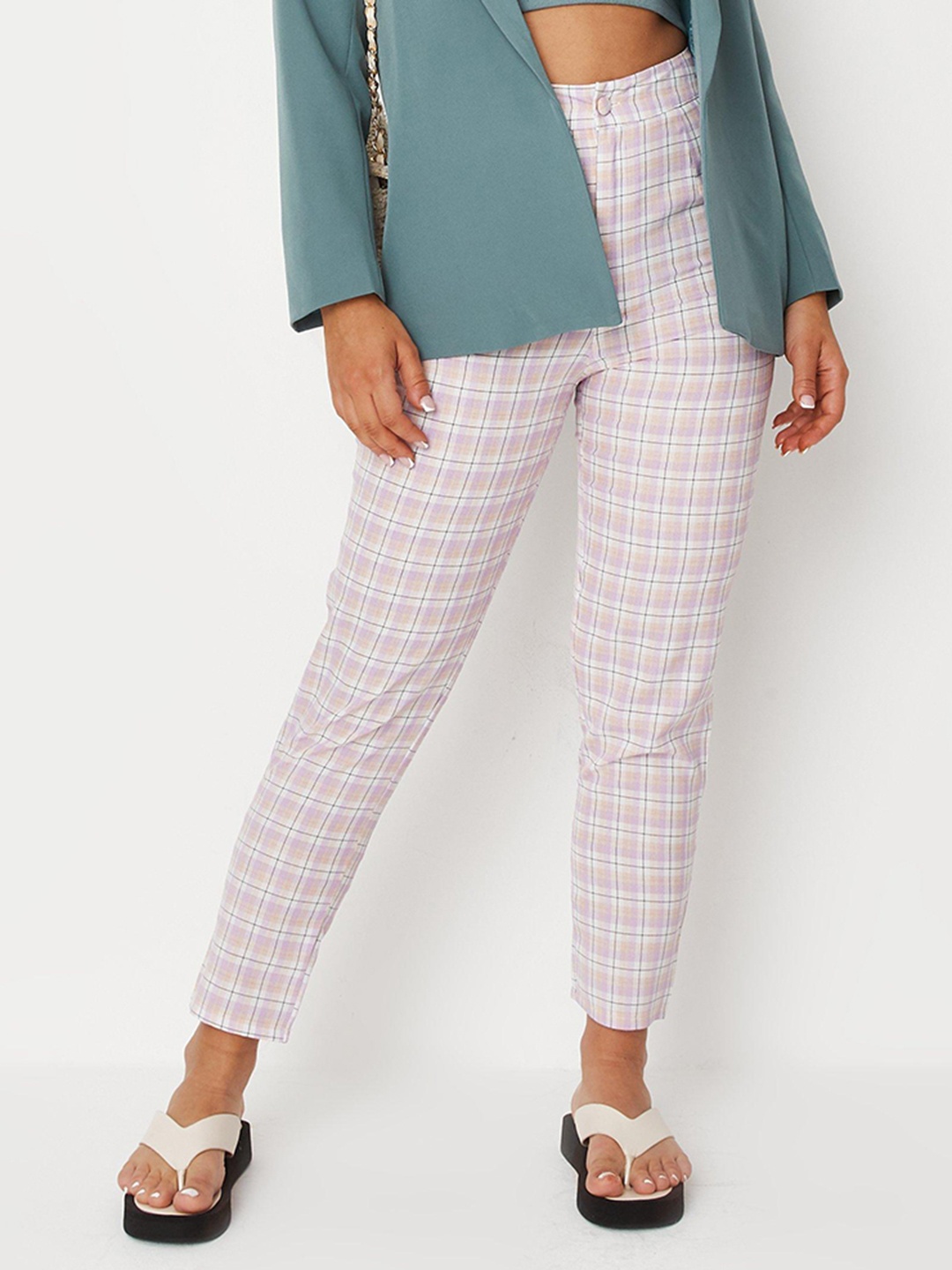 

Missguided Women White Checked Tailored Crop Cigerette Trousers