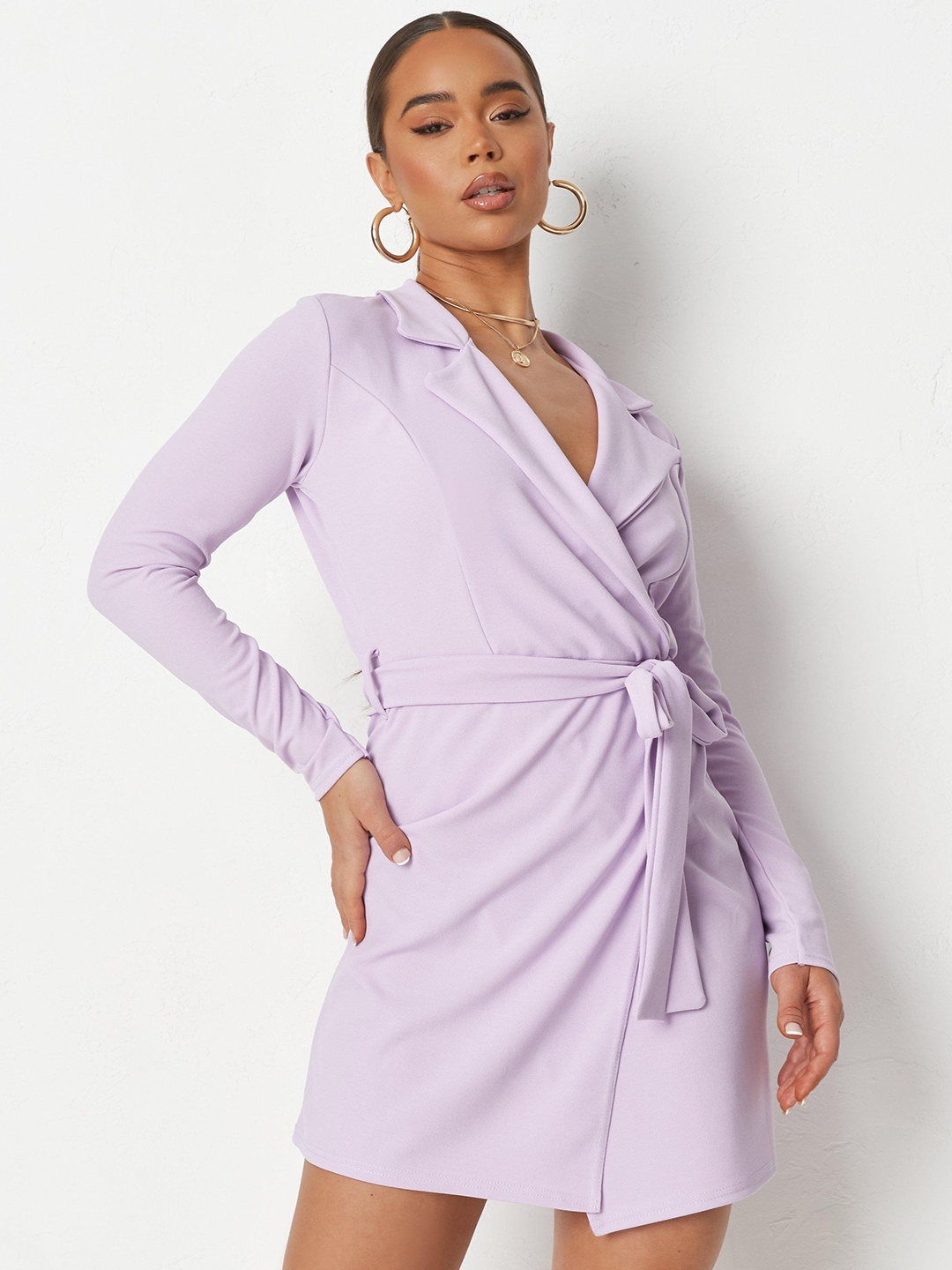 

Missguided Lavender Solid Crepe Blazer Dress with Belt