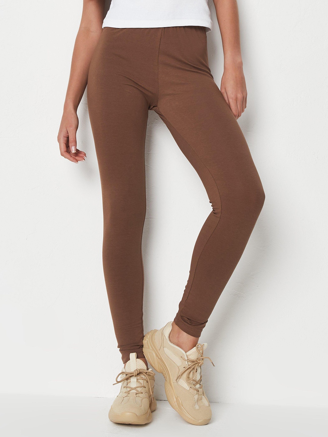 

Missguided Women Coffee Brown Solid Ankle Length Leggings