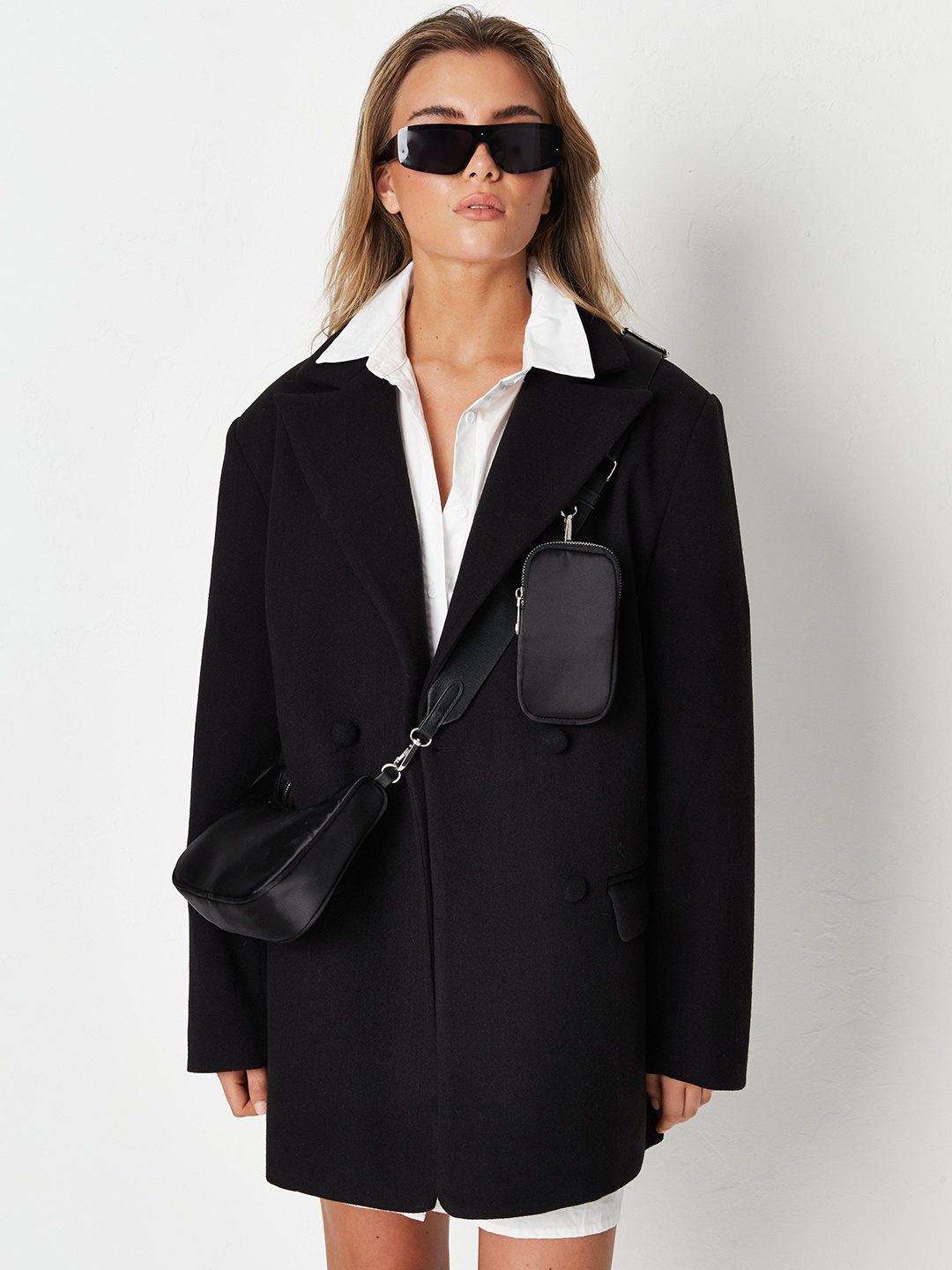 

Missguided Women Black Solid Hip Length Overcoat