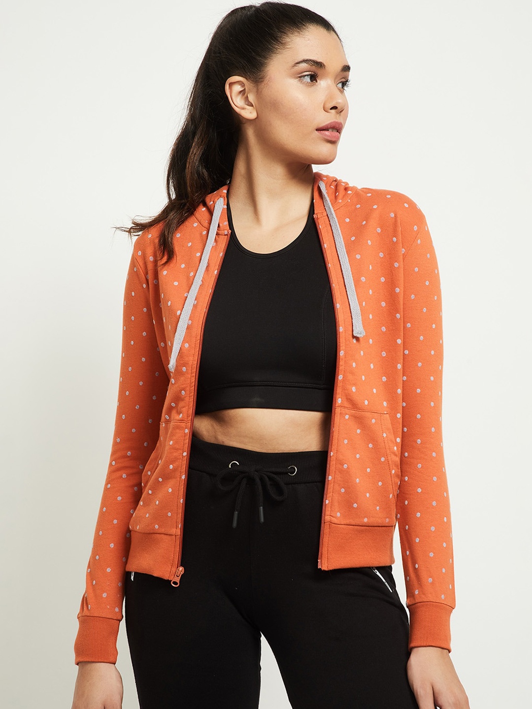 

max Women Coral Red & White Pure Cotton Printed Sweatshirt