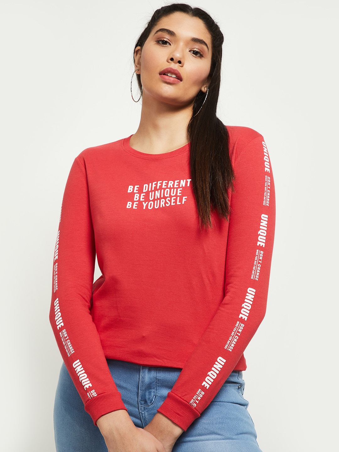 

max Women Red Printed Sweatshirt