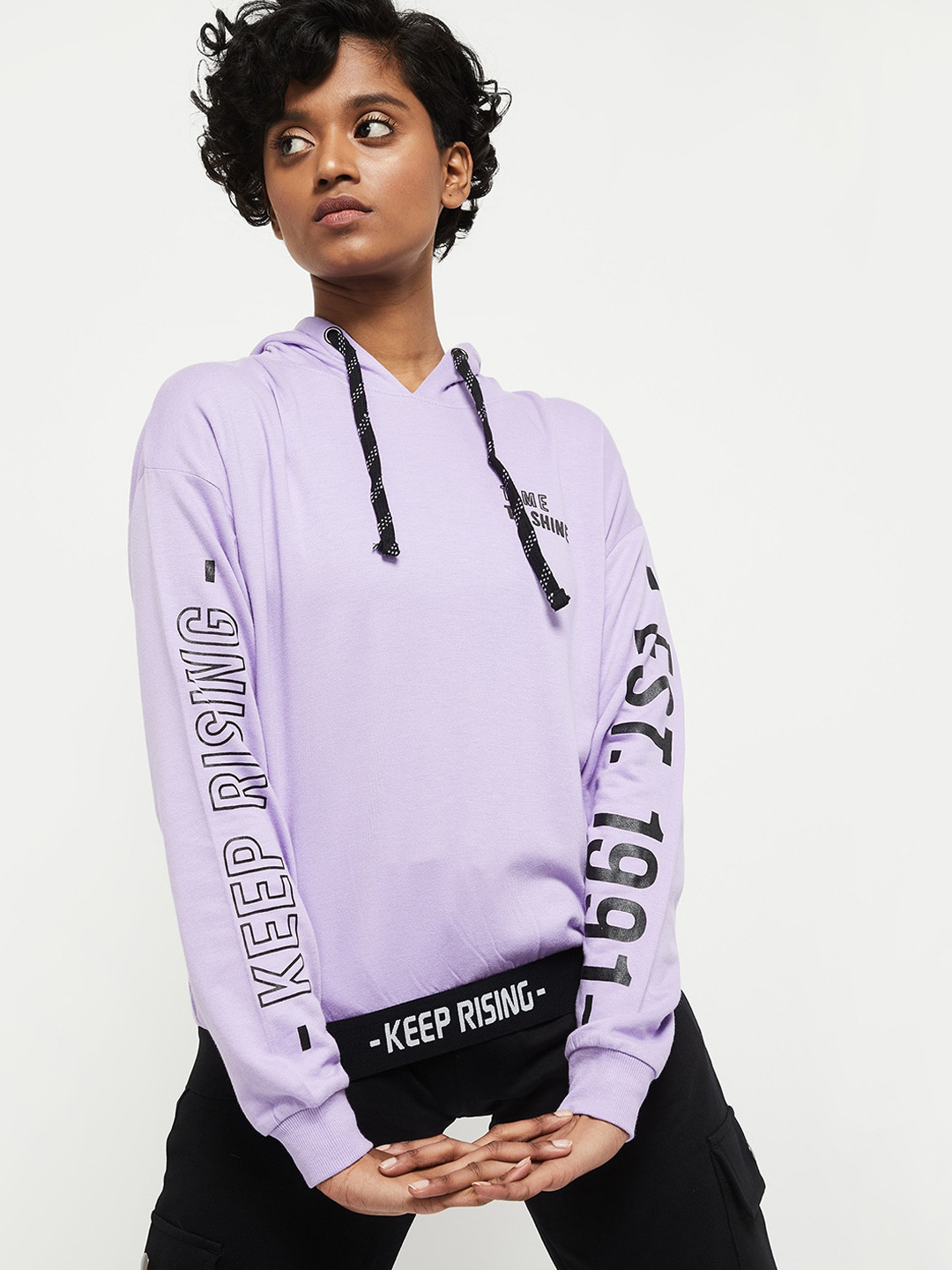 

max Women Lavender Printed Pure Cotton Sweatshirt