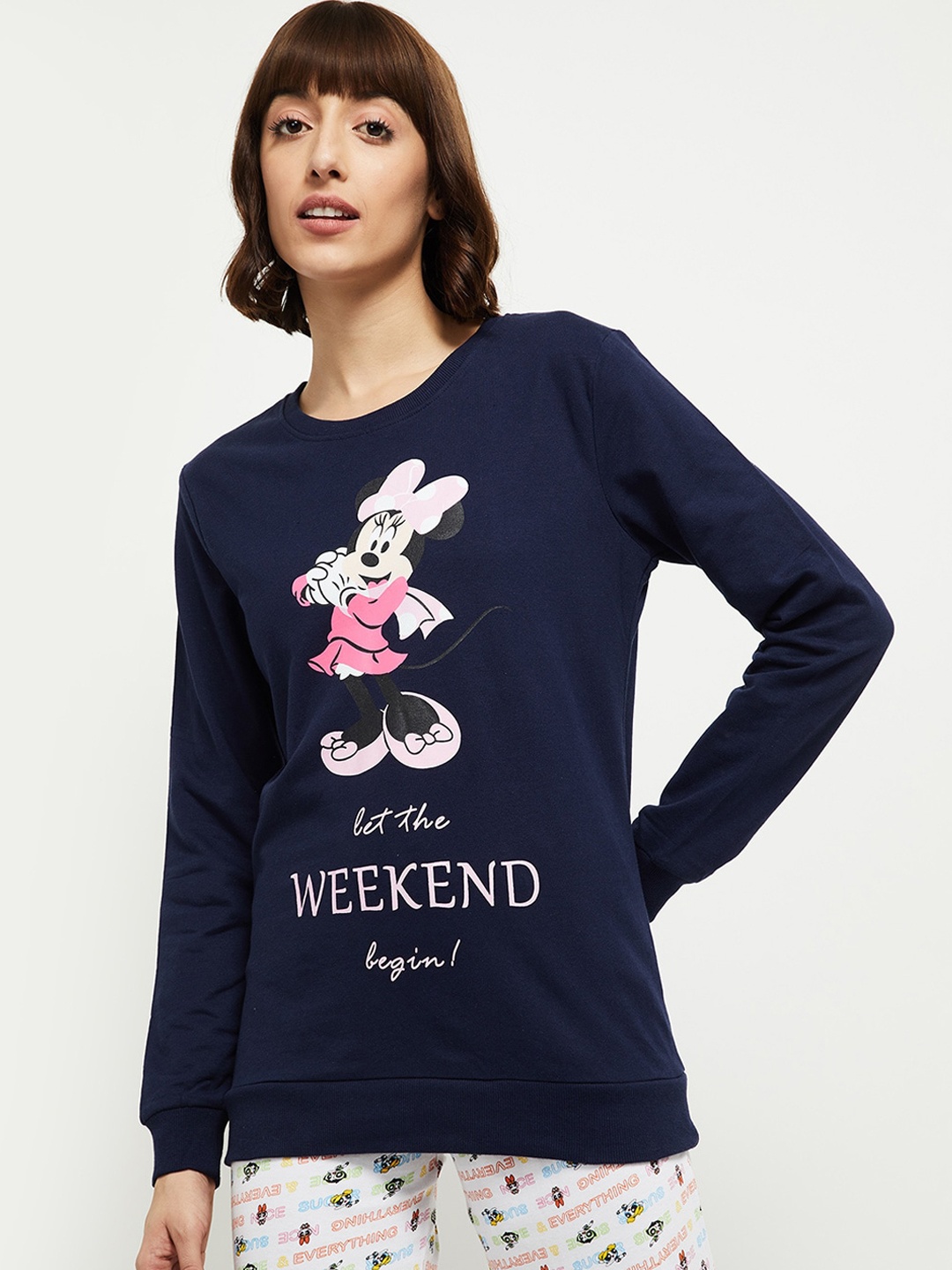 

max Women Blue Printed Cotton Sweatshirt