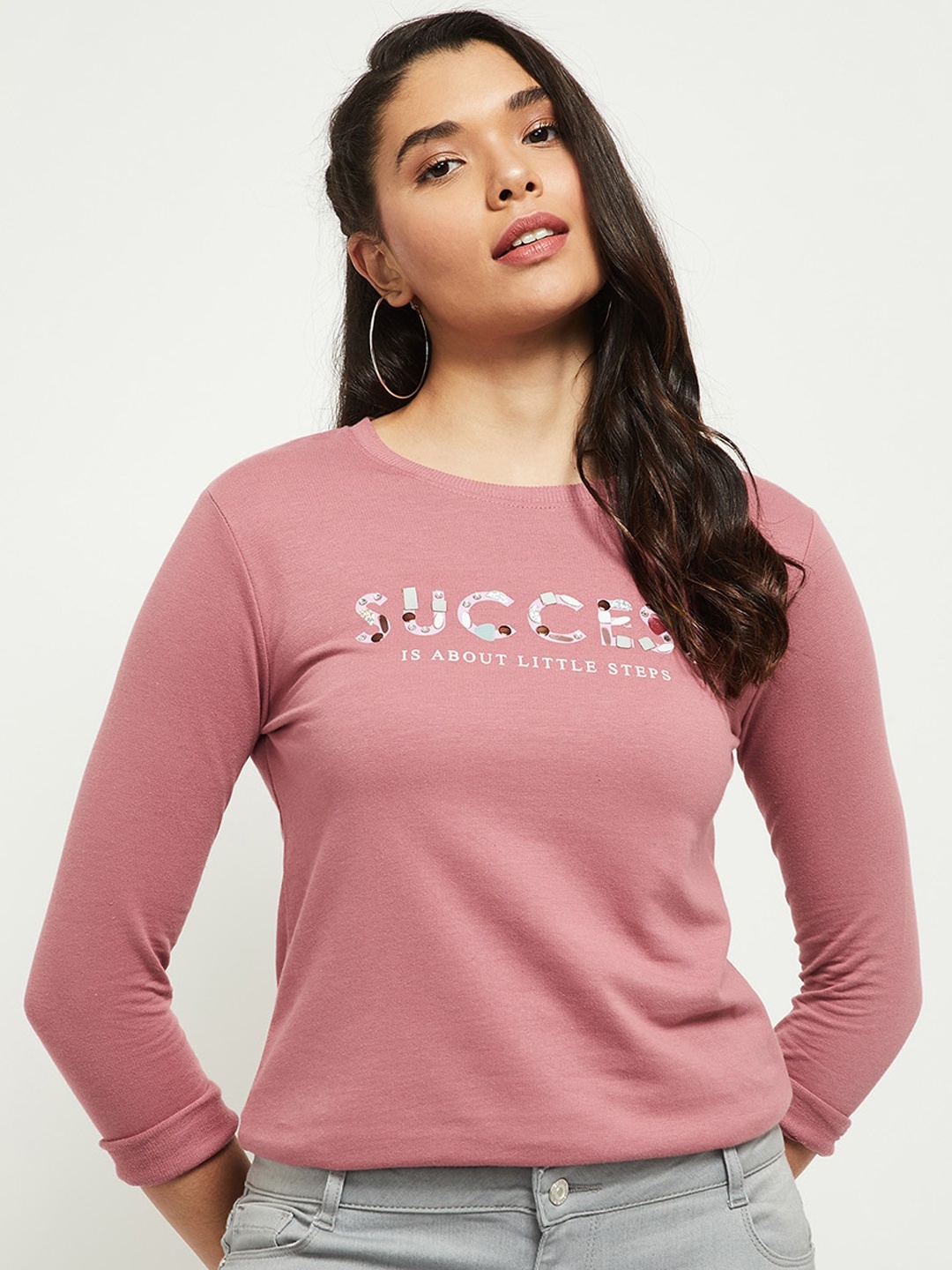 

Max Women Pink Printed Sweatshirt