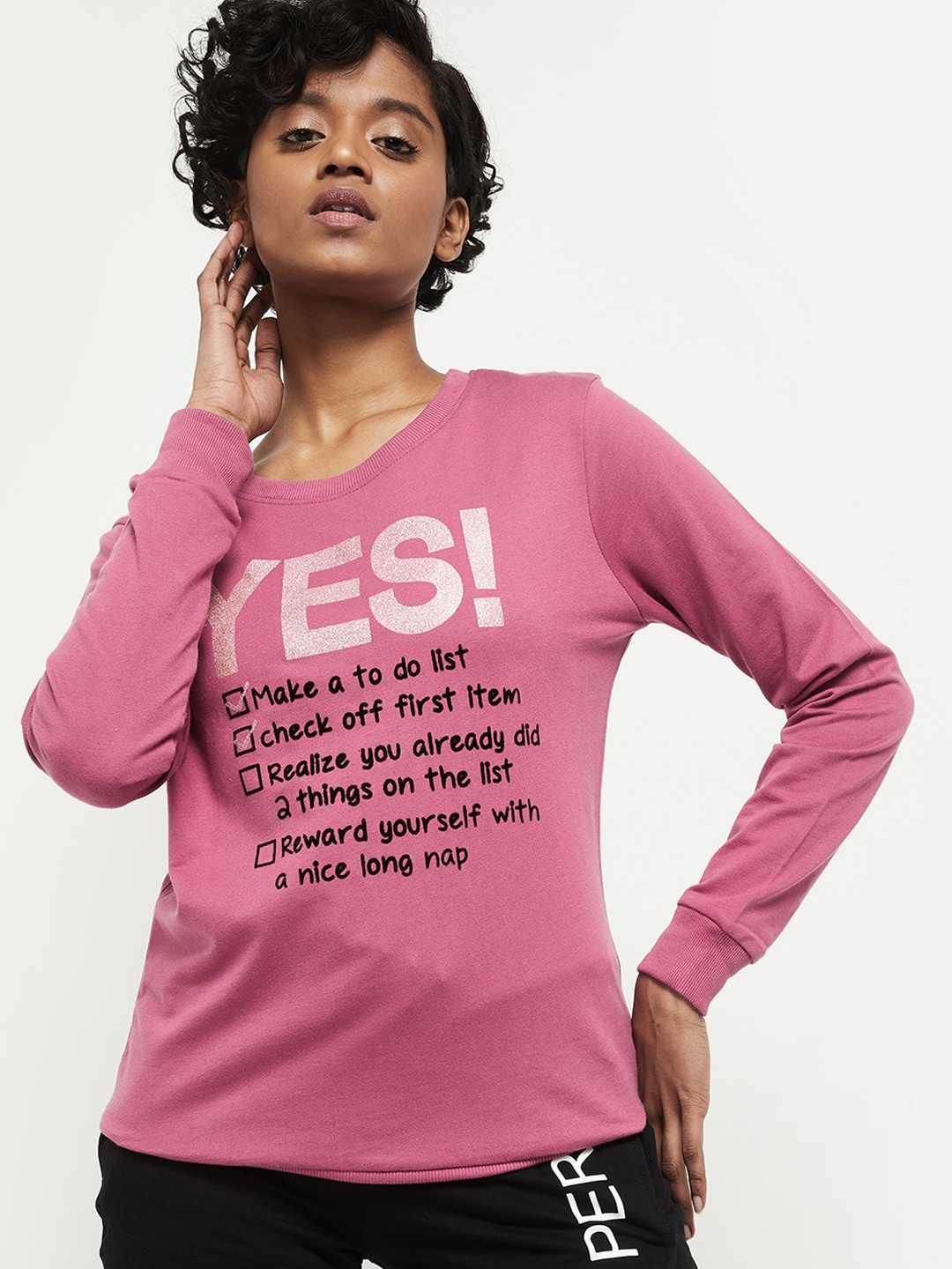 

max Women Pink Printed Pure Cotton Sweatshirt