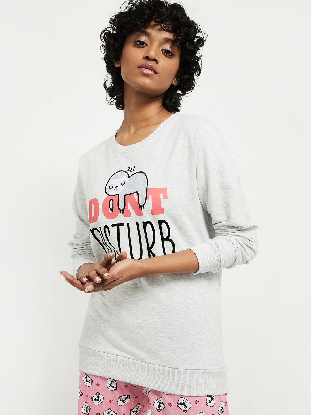 

max Women Grey Melange Printed Sweatshirt