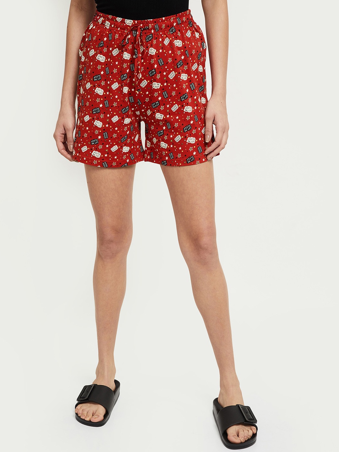 

max Women Red Pure Cotton Conversation Printed Regular Shorts