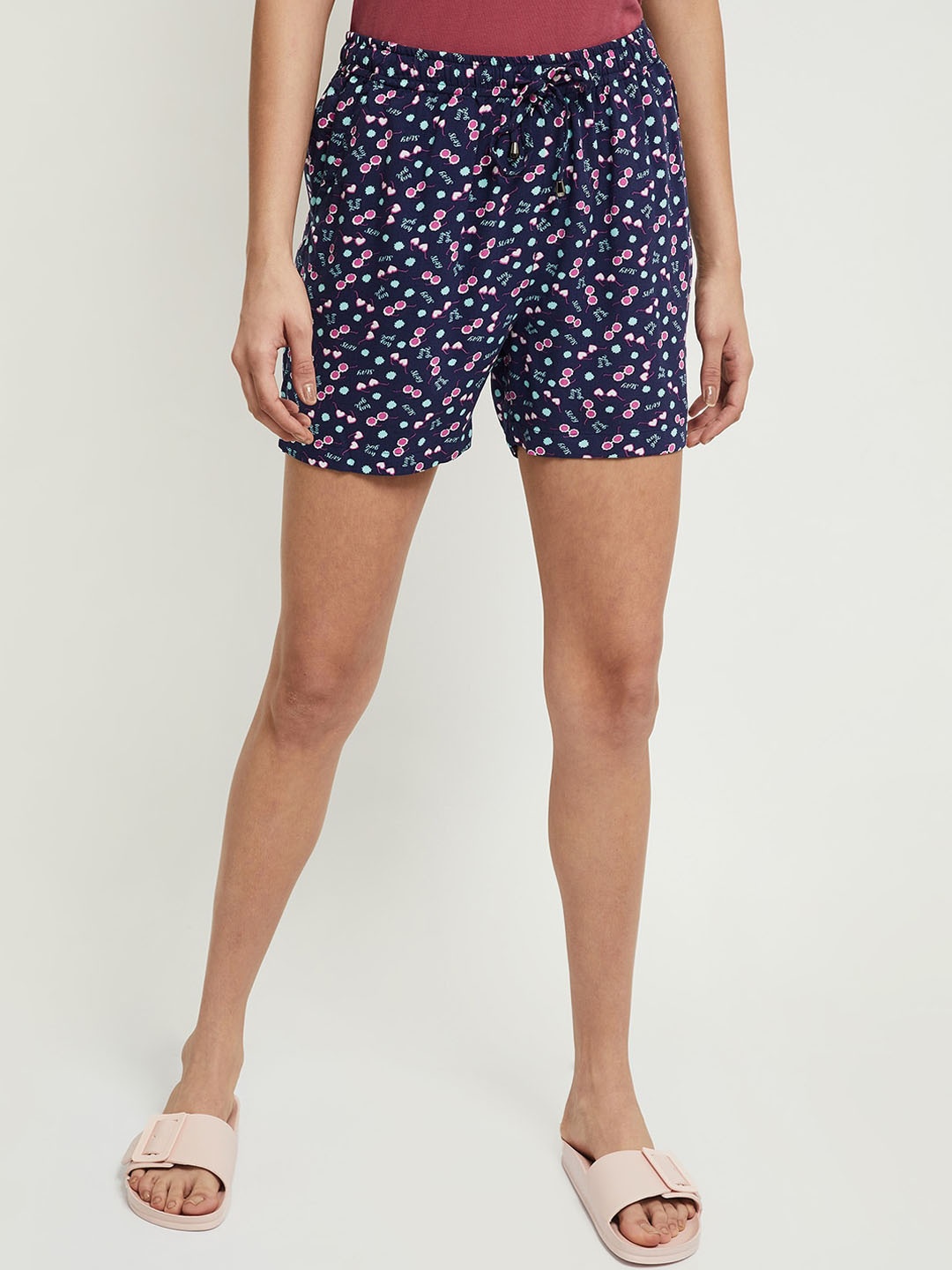 

max Women Navy Blue Conversational Printed Regular Shorts