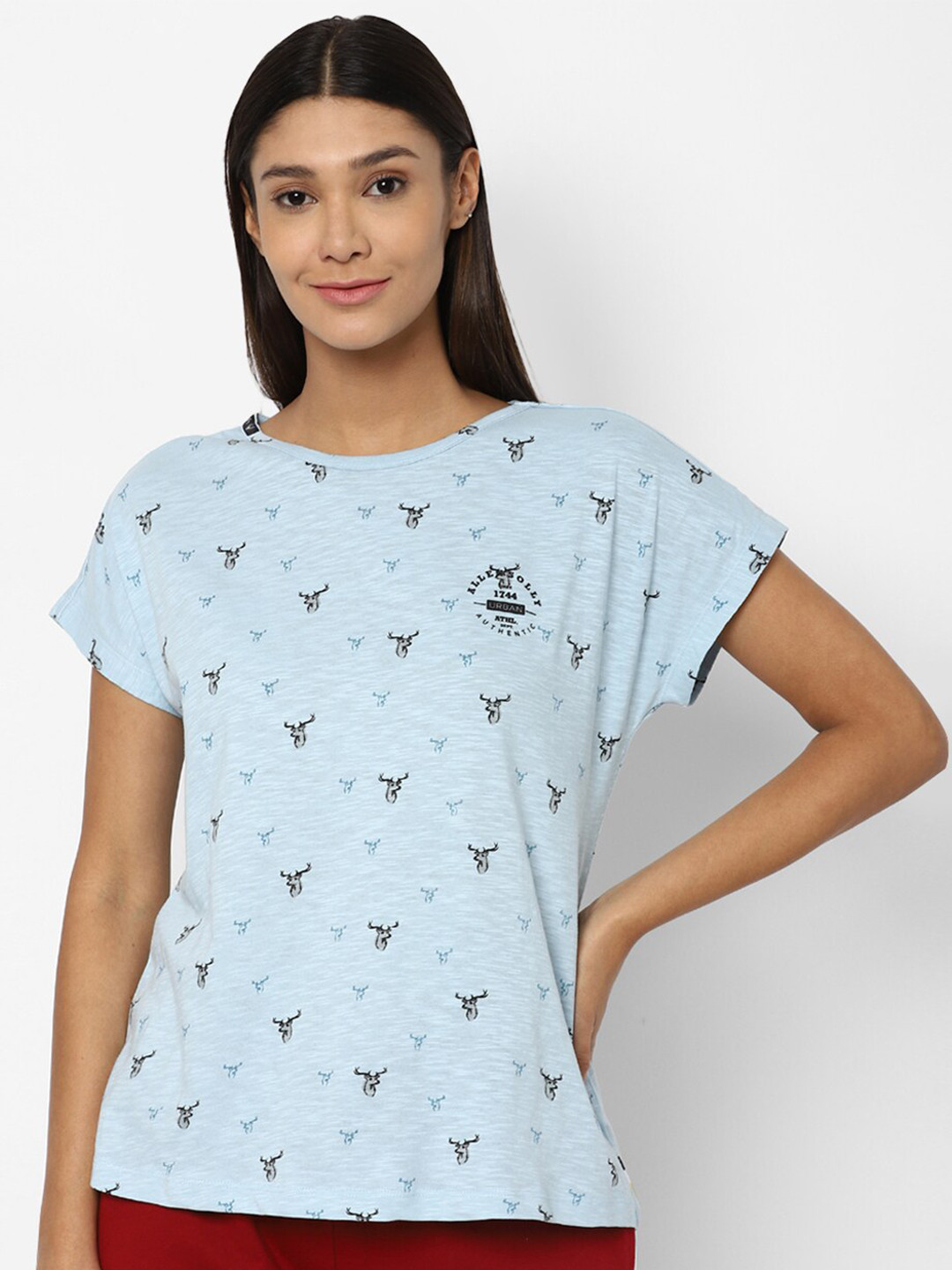 

Allen Solly Woman Blue Printed Extended Sleeves T-shirt