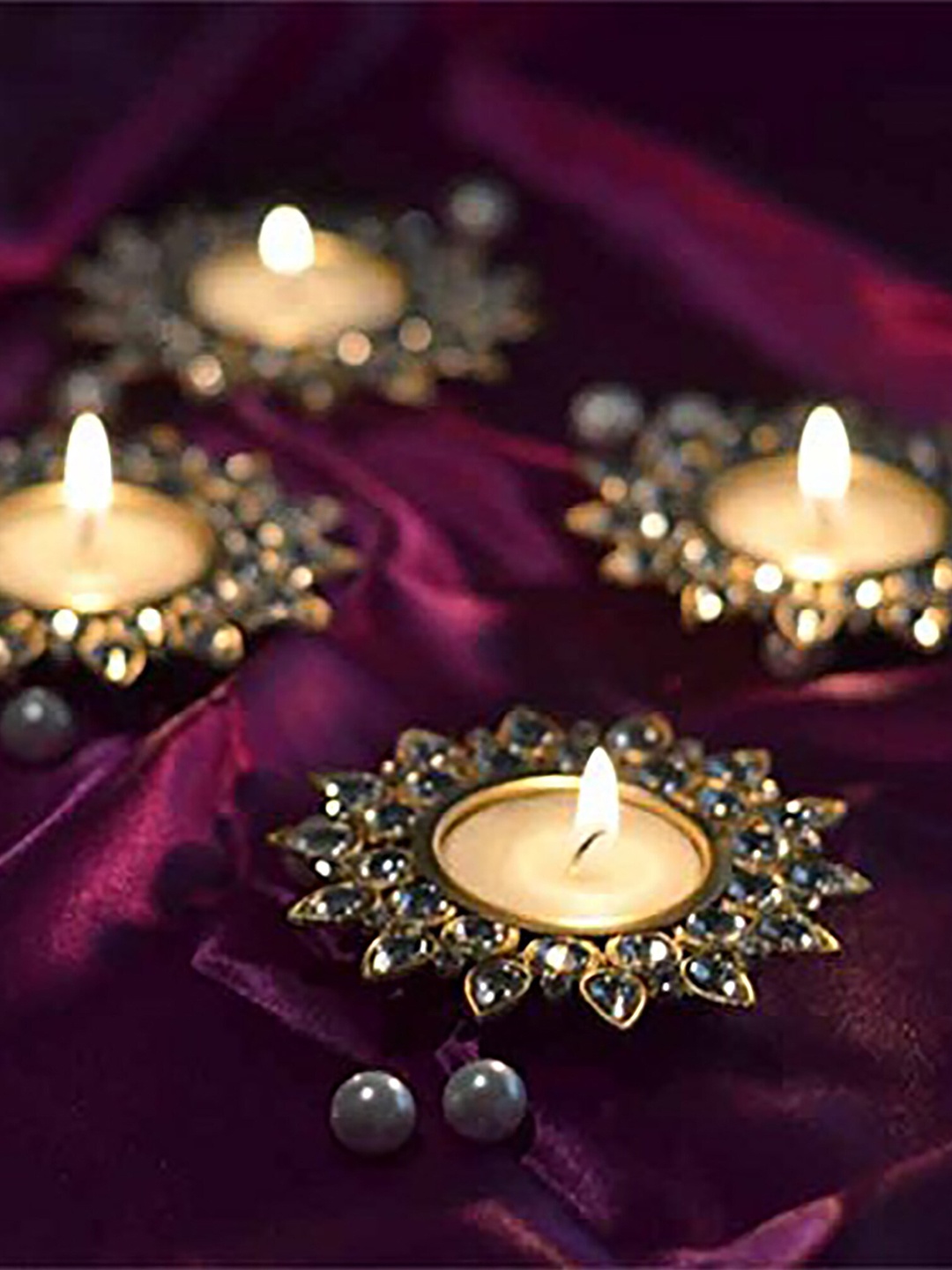 

Homesake Set of 4 Smoky Crystal Diyas with T-Lights, Gold