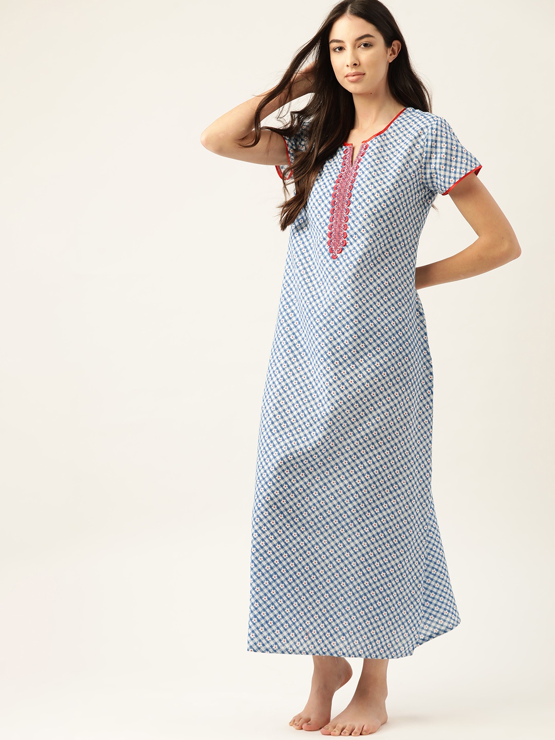 

ETC Blue & White Floral Print Maxi Nightdress