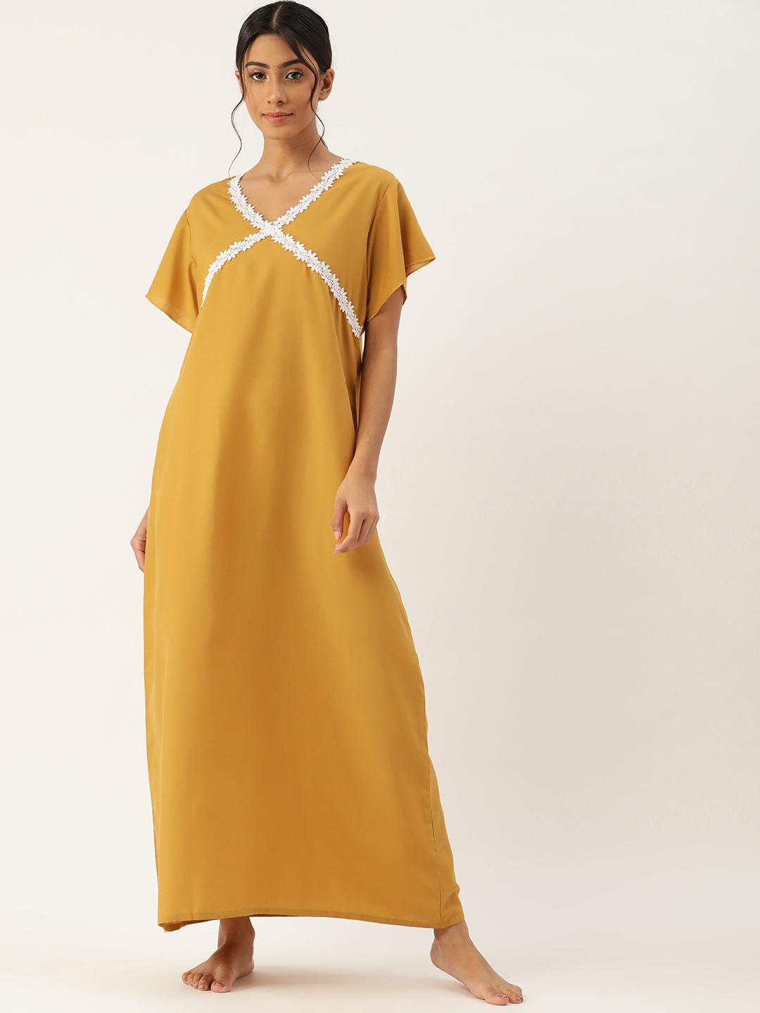 

ETC Mustard Yellow Solid Maxi Nightdress