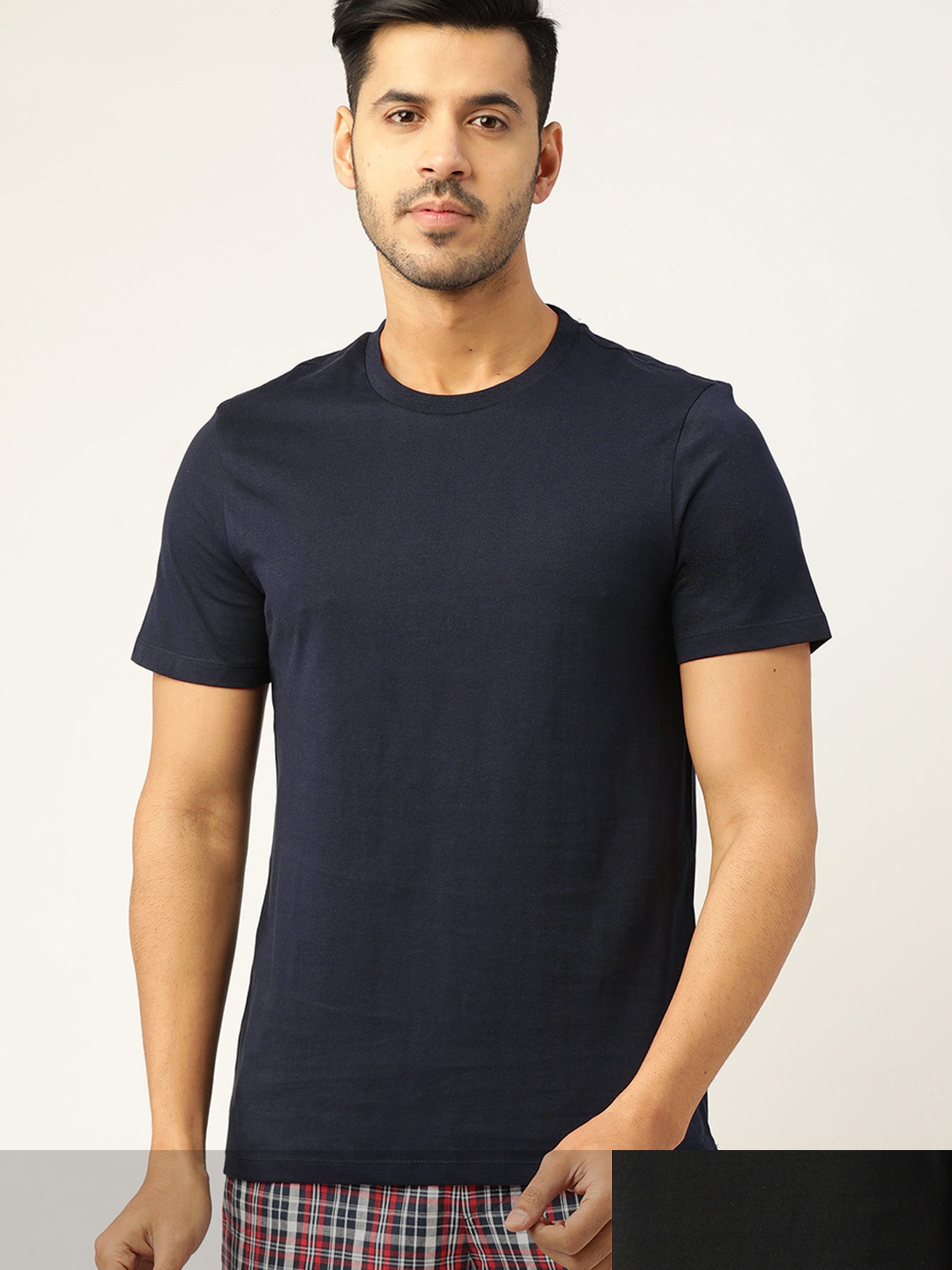 

ETC Men Pack Of 2 Pure Cotton Solid Lounge T-shirts, Navy blue