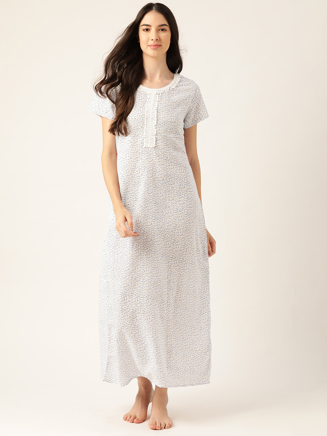 

ETC White & Blue Printed Maxi Nightdress