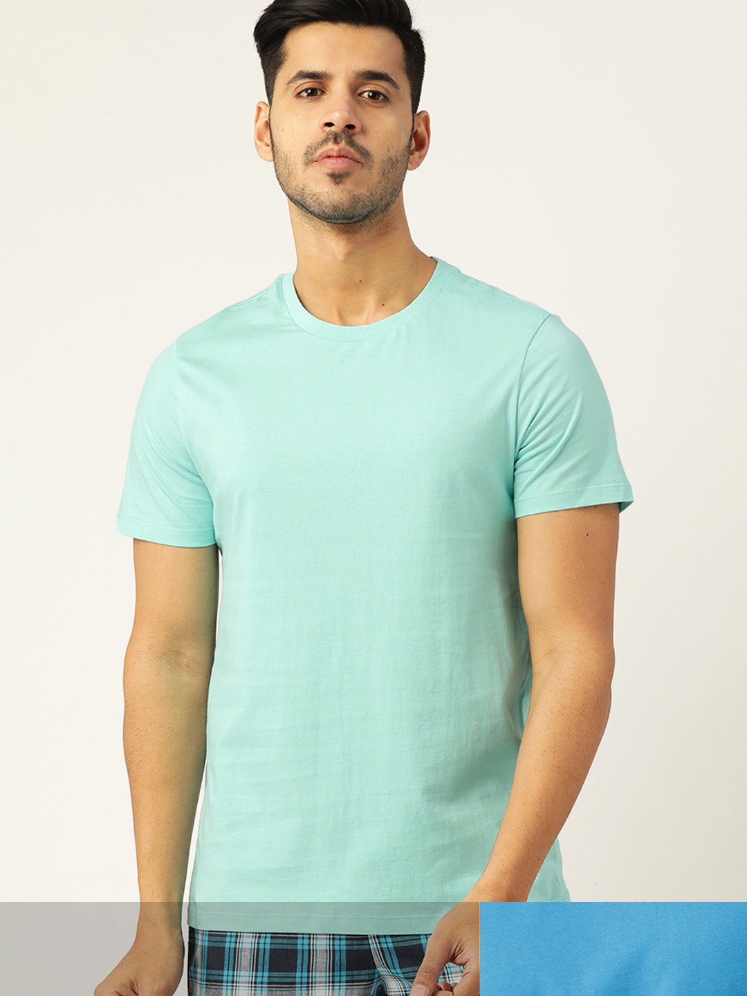 

ETC Men Pack Of 2 Pure Cotton Solid Lounge T-shirts, Blue
