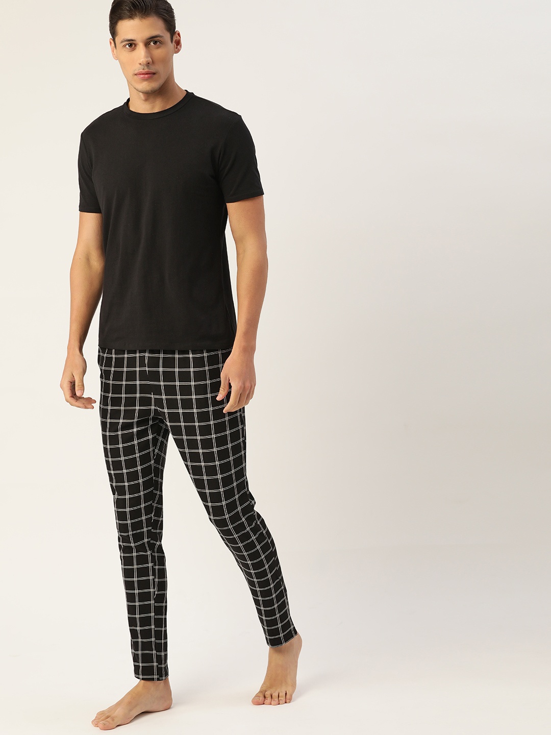 

ETC Men Black Pure Cotton Checked Lounge Pants