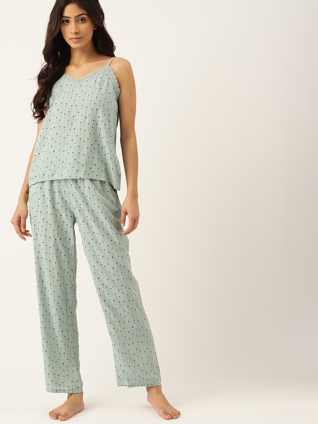 

ETC Women Sea Green & Black Printed Pyjama Set