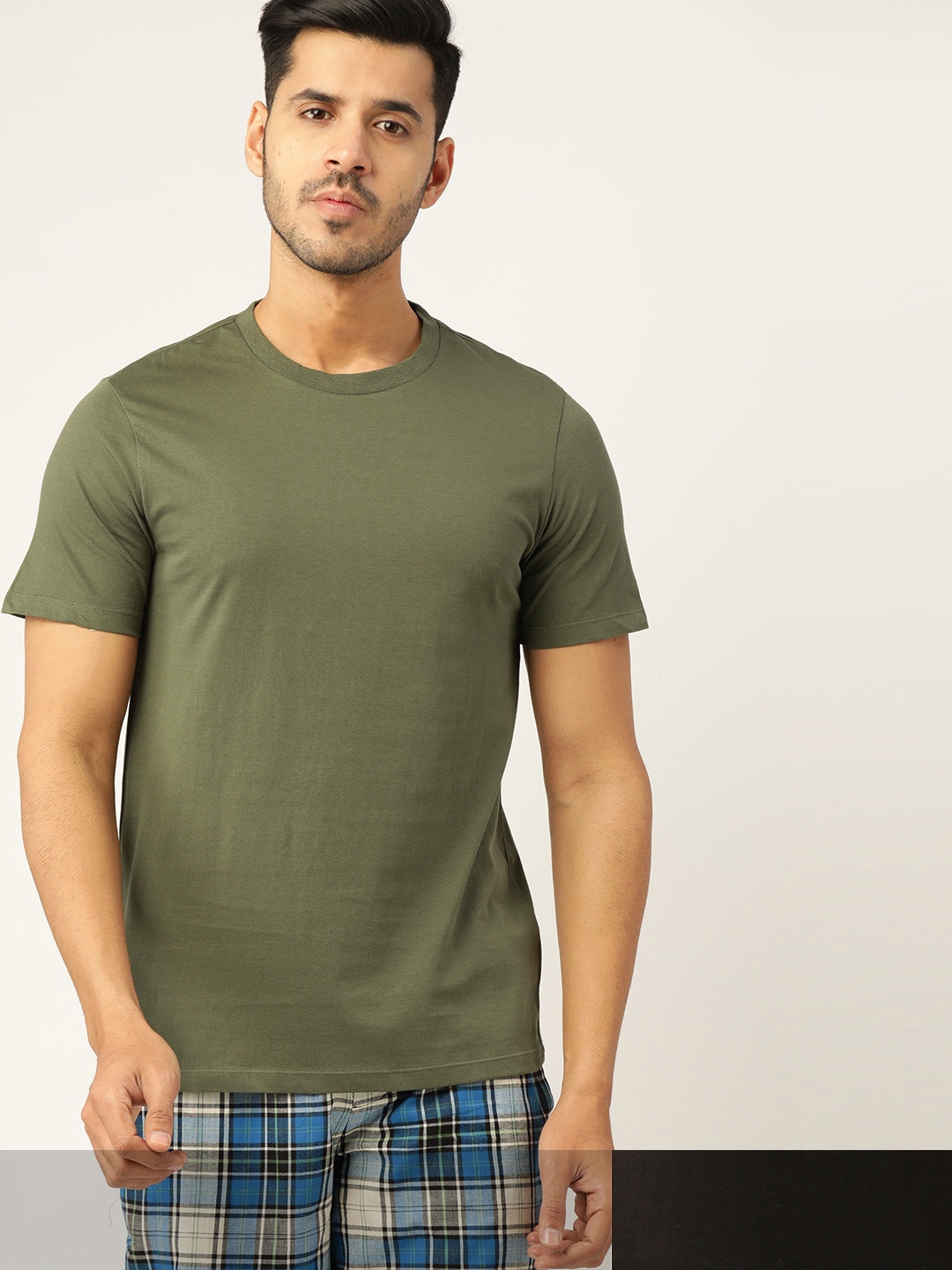 

ETC Men Pack Of 2 Solid Cotton Lounge T-shirts, Olive