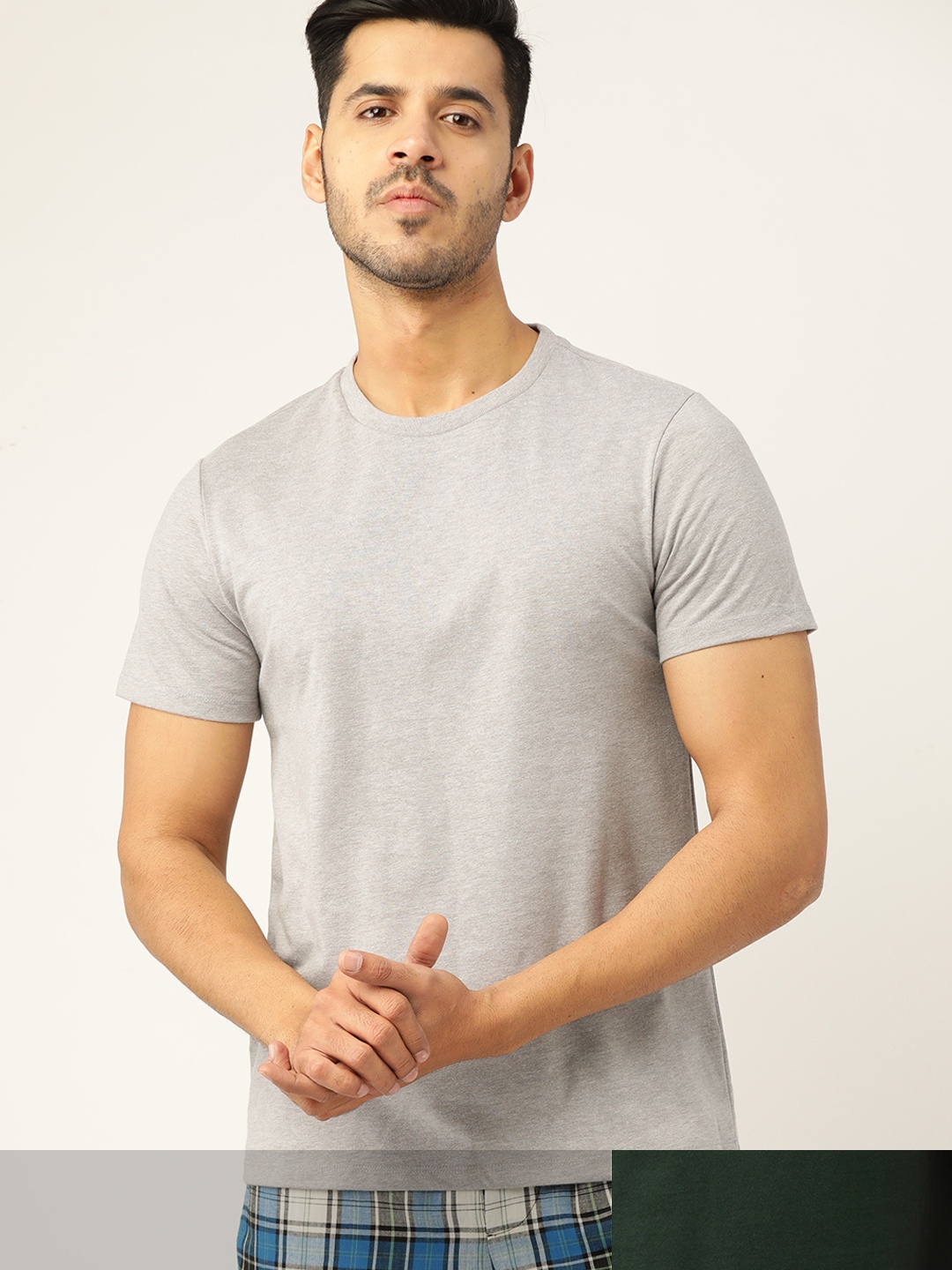 

ETC Men Pack Of 2 Pure Cotton Solid Lounge T-shirts, Green