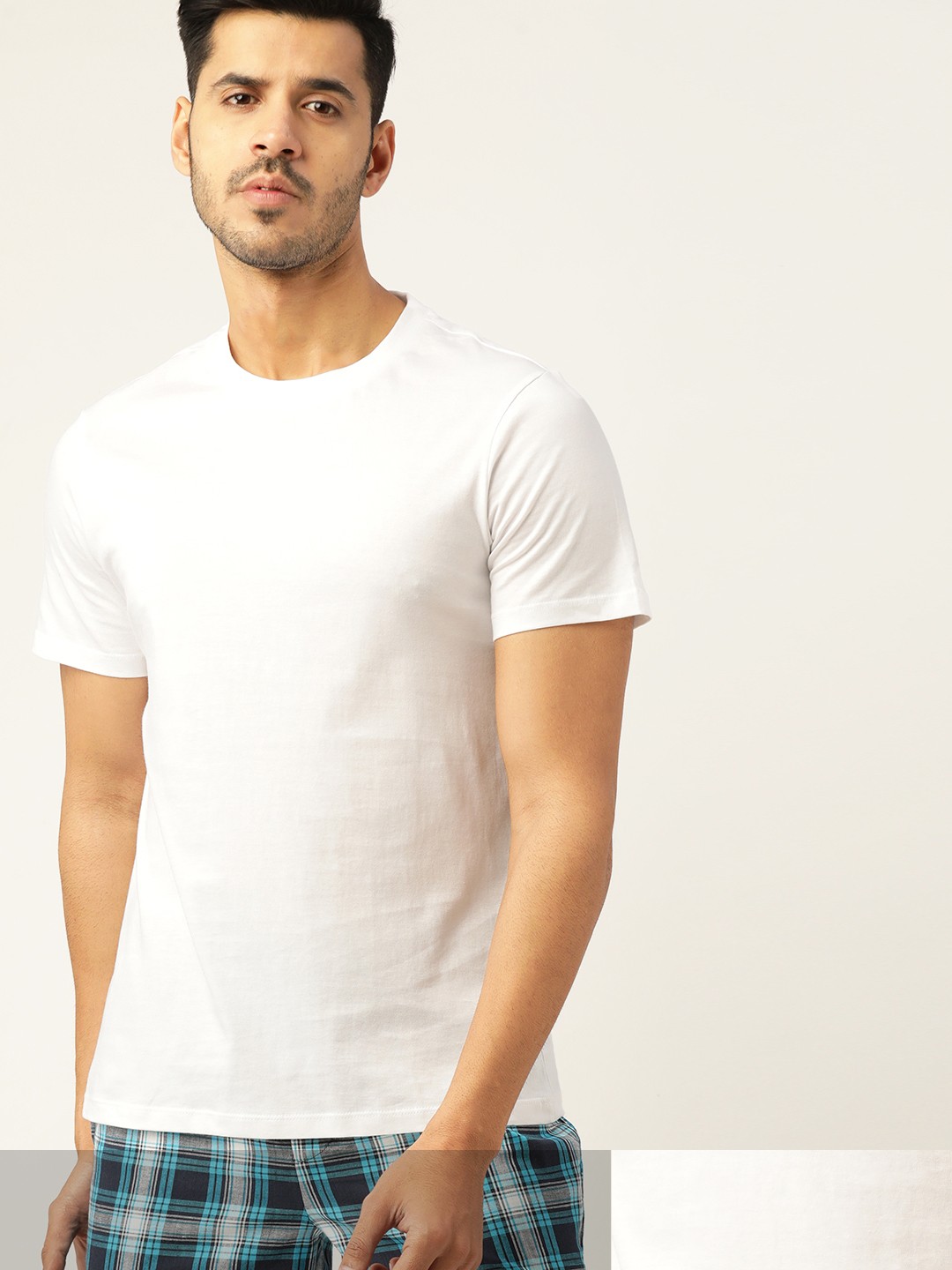 

ETC Men Pack Of 2 White Solid Cotton Lounge T-shirts