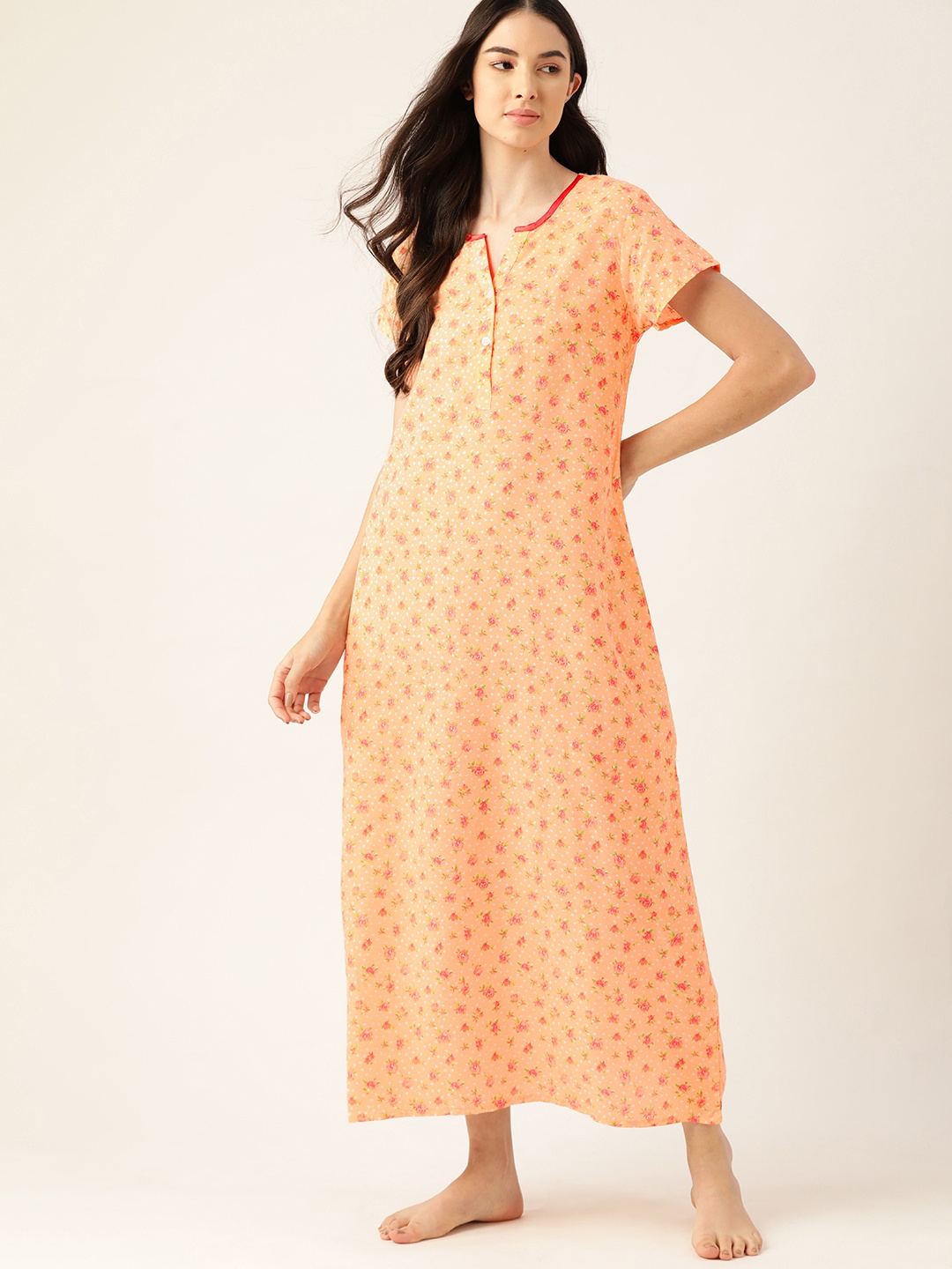 

ETC Orange & White Printed Maxi Nightdress