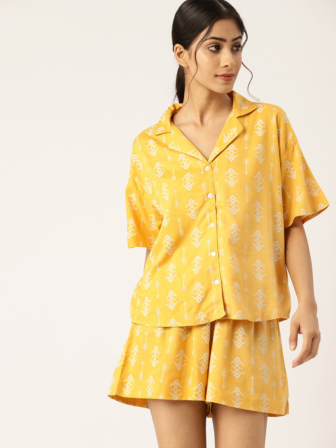 

ETC Women Yellow & White Printed Night suit