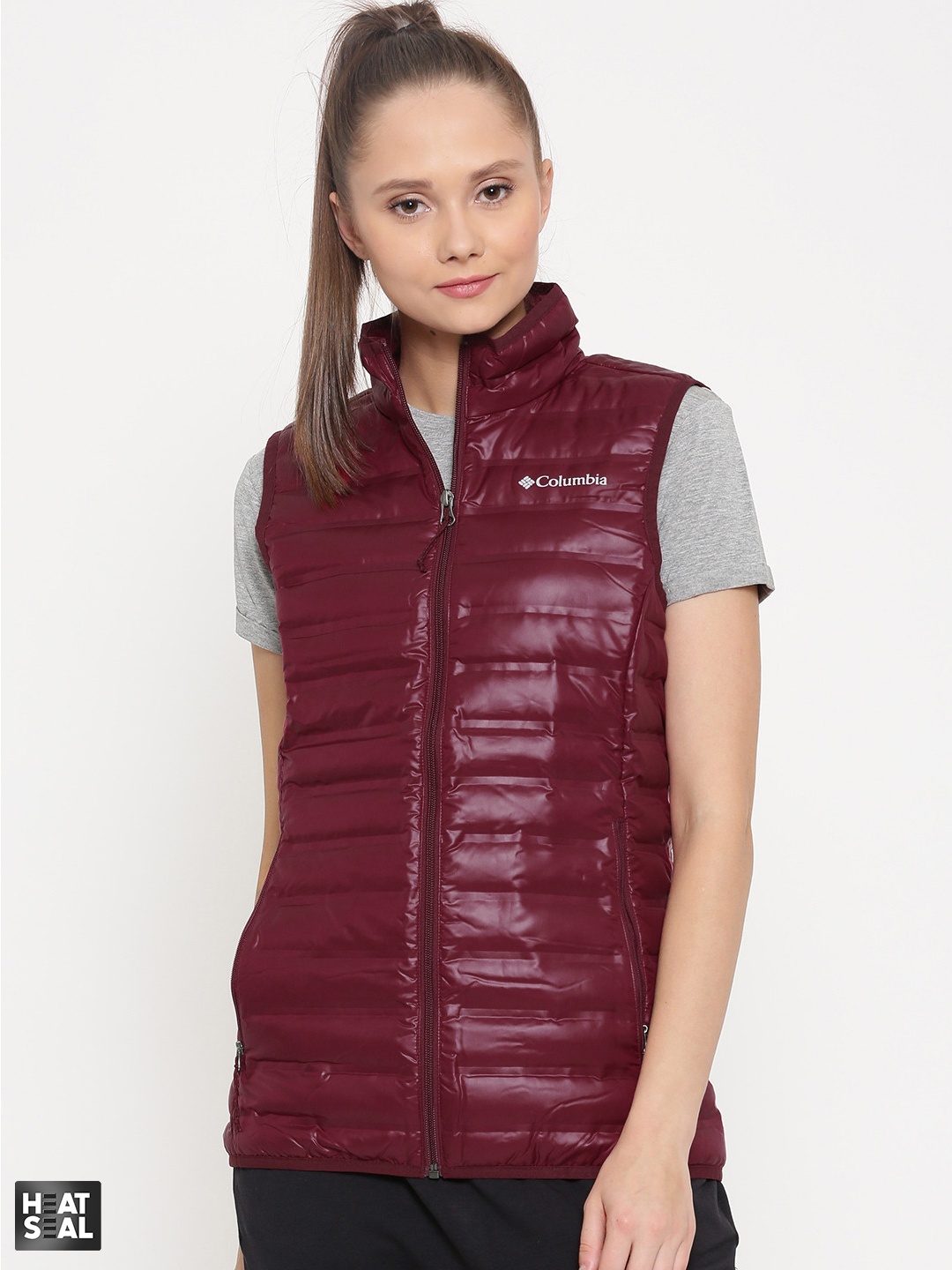 

Columbia Maroon Flash Forward Down Sleeveless Hiking Puffer Jacket