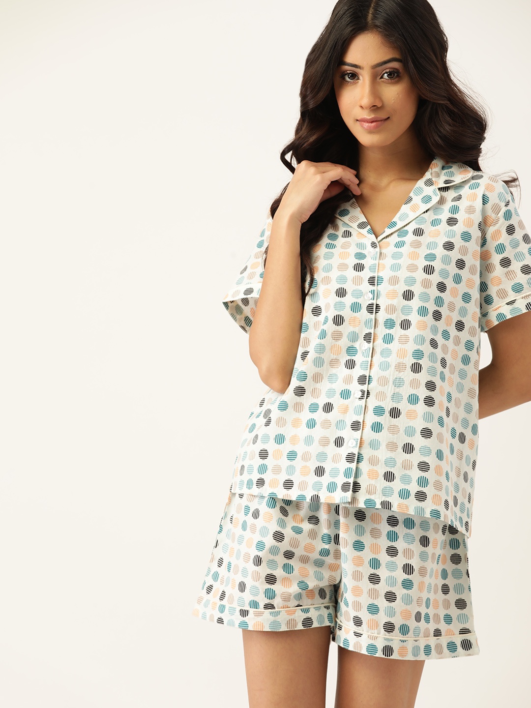 

ETC Women White & Blue Printed Shorts Set