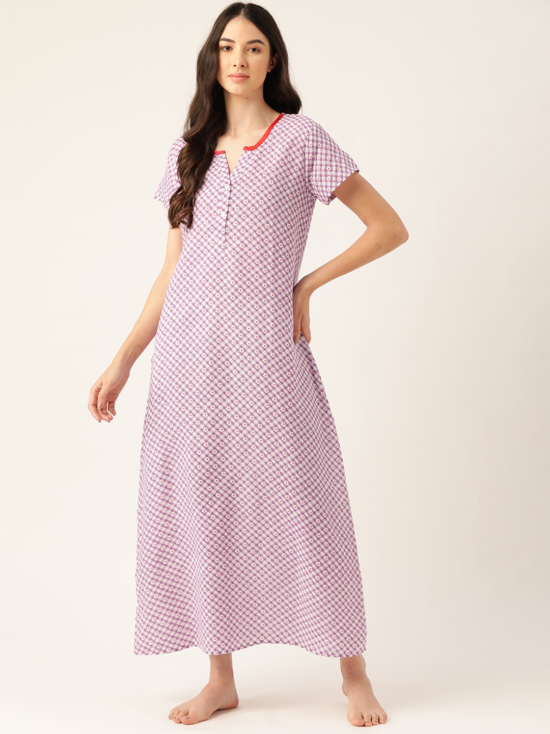 

ETC White & Purple Checked Maxi Nightdress