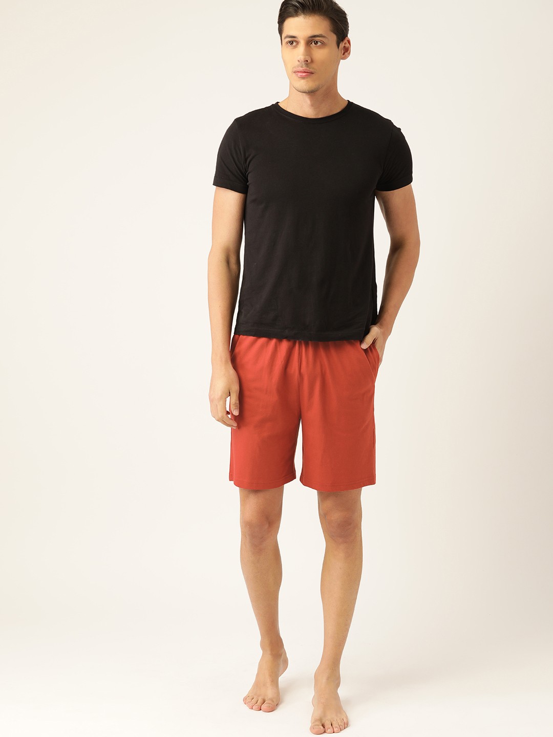

ETC Men Rust Red Solid Pure Cotton Lounge Shorts