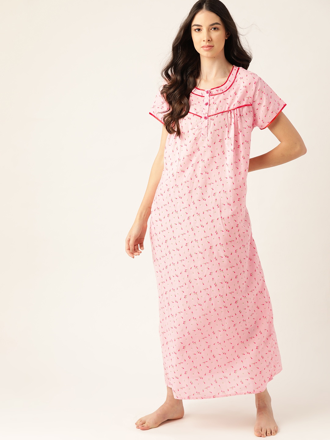 

ETC Pink Printed & Red Maxi Nightdress
