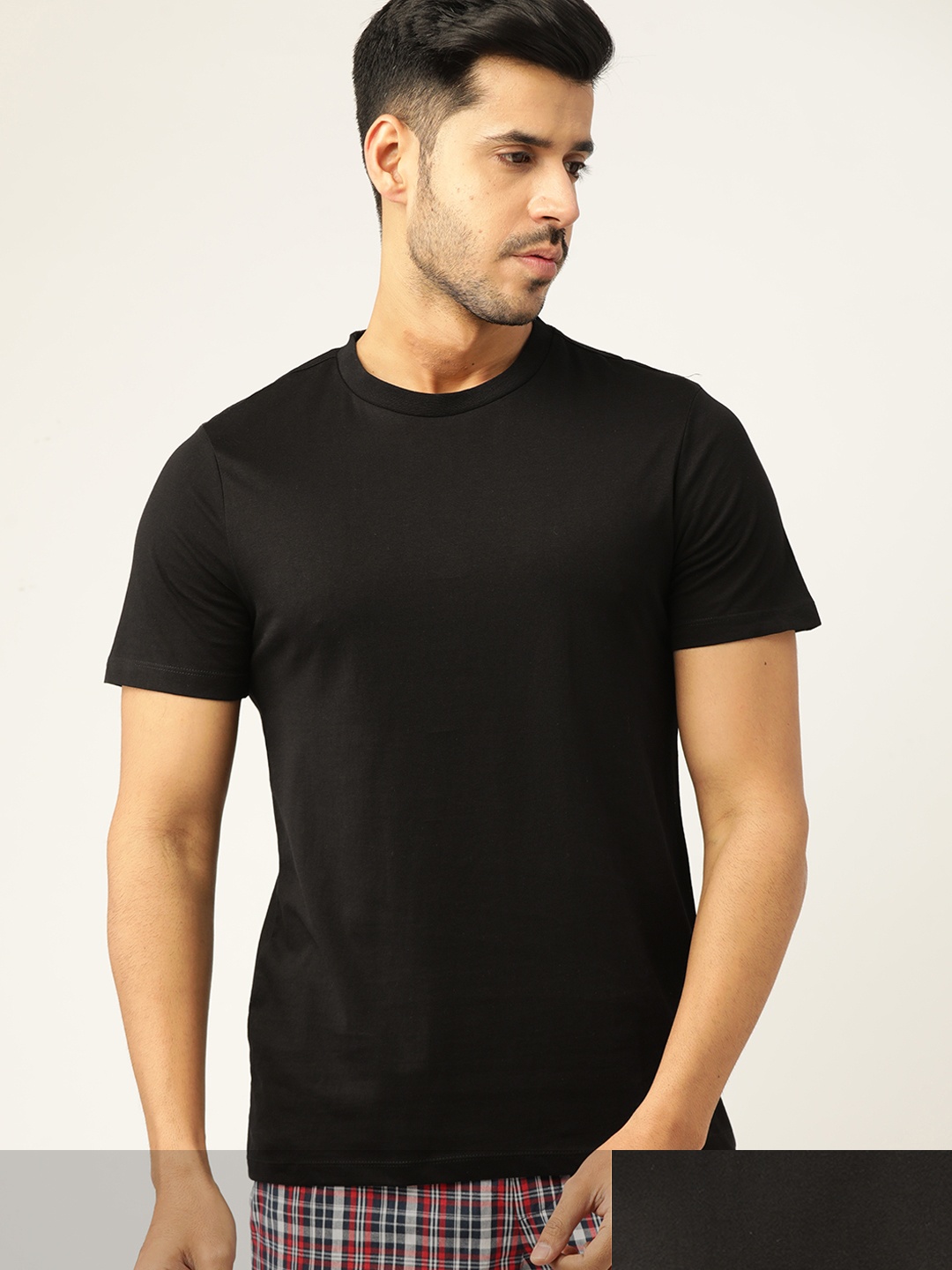 

ETC Men Pack Of 2 Pure Cotton Solid Lounge T-shirts, Black