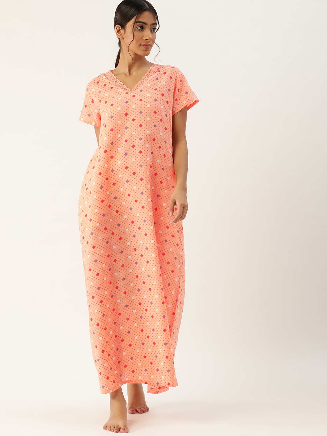 

ETC Orange & Maroon Printed Maxi Nightdress