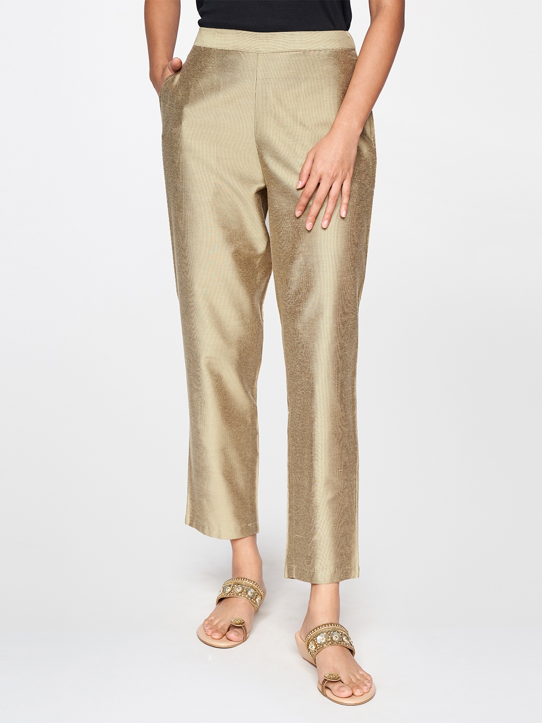 

Global Desi Women Beige Straight Fit Trousers