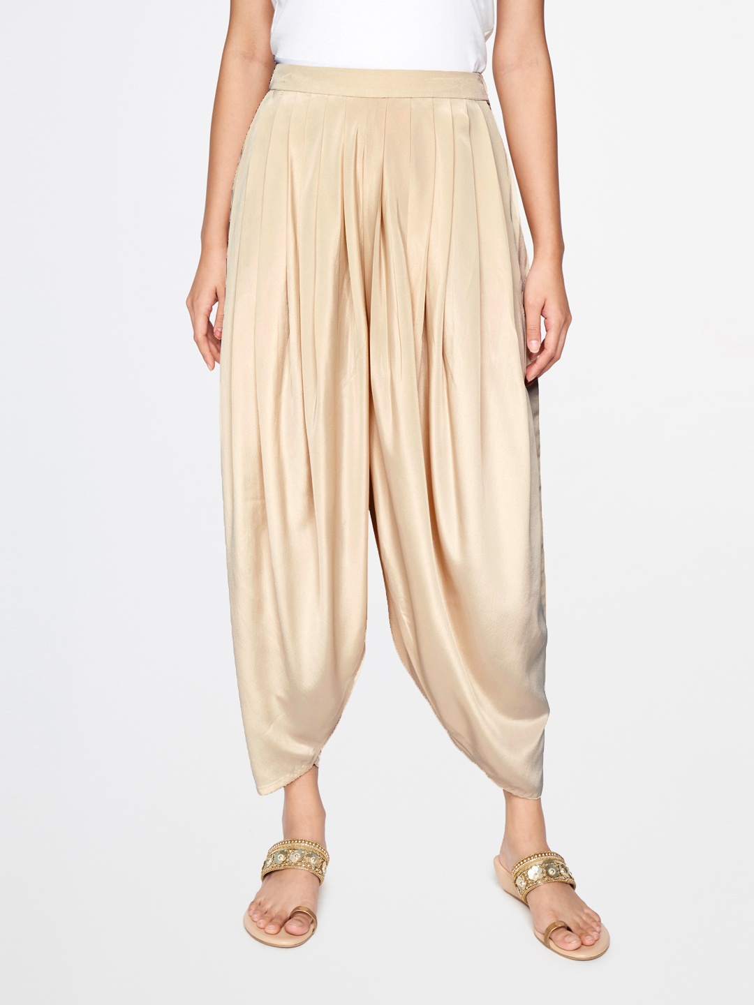 

Global Desi Women Beige Pleated Dhoti Pants