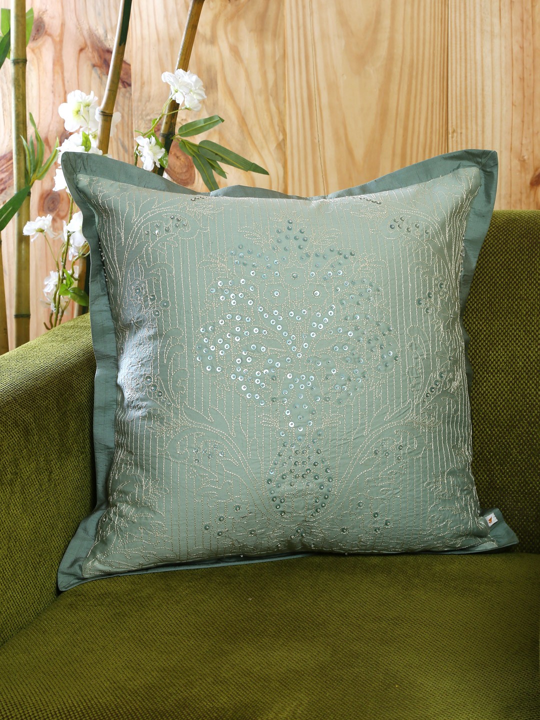 

MASPAR Blue Single Embellished 18" x 18" Square Cushion Cover