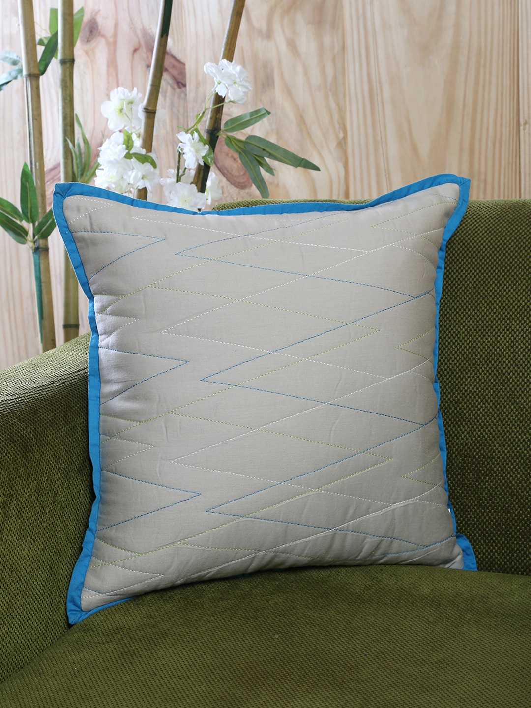 

MASPAR Grey & Blue Single Embroidered 16" X 16" Square Cushion Cover