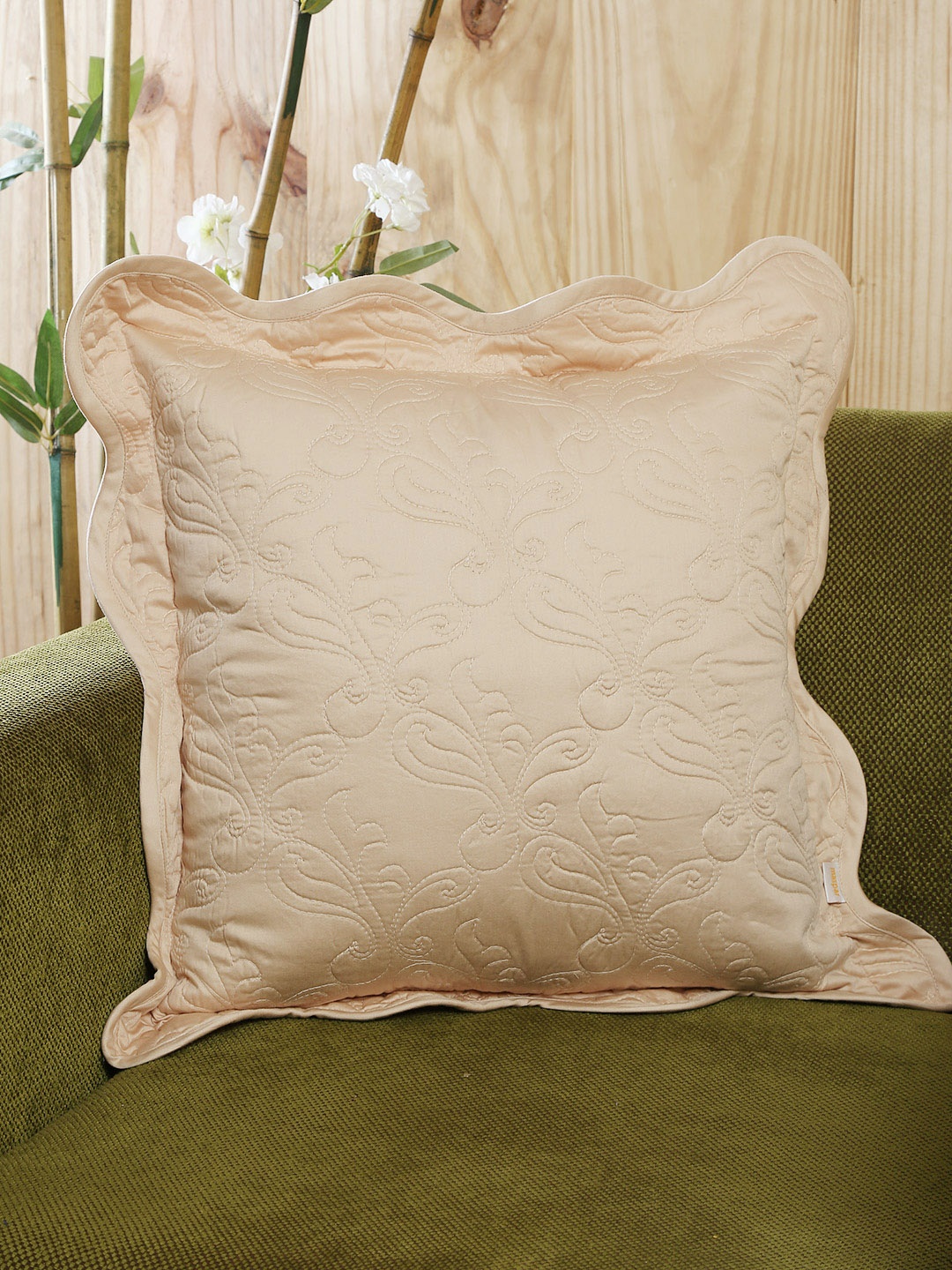 

MASPAR Beige Single Embroidered 18" X 18" Square Cushion Cover