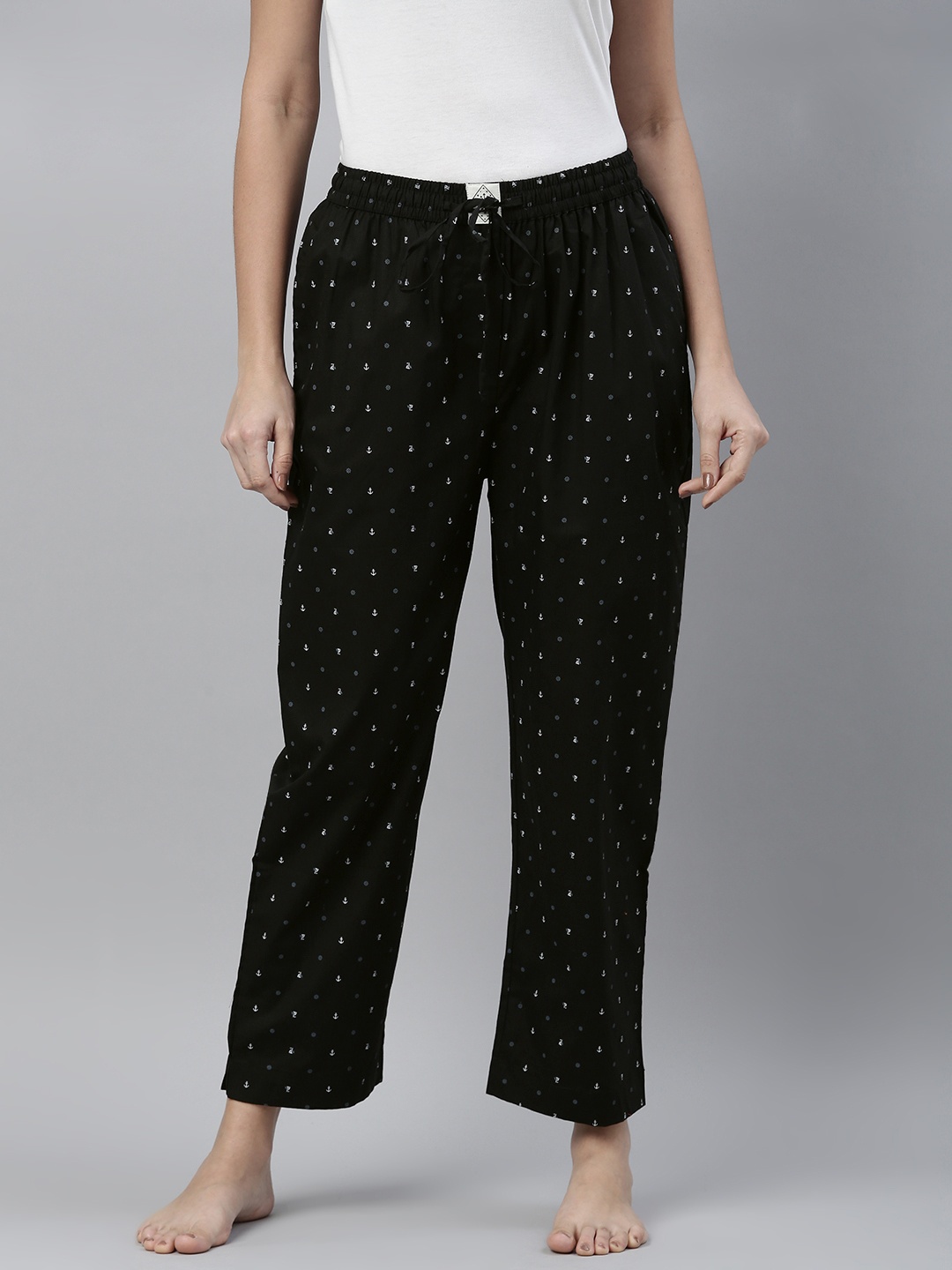 

abof Women Black Printed Pure Cotton Lounge Pants