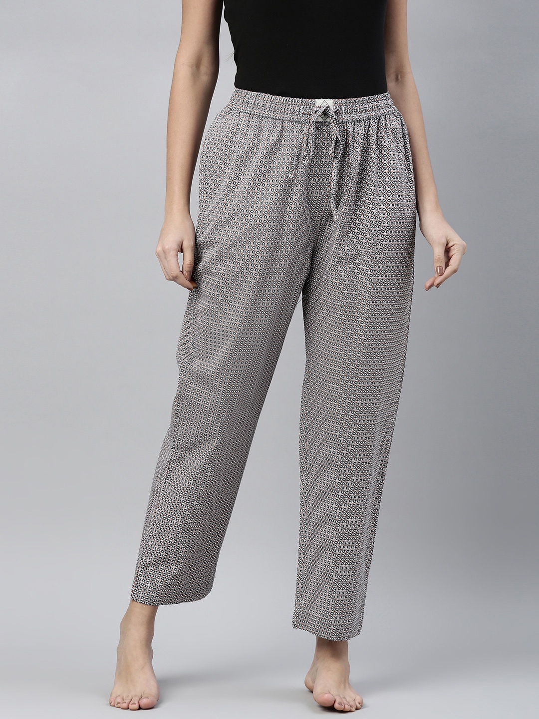 

abof Women Grey Printed Pure Cotton Lounge Pants