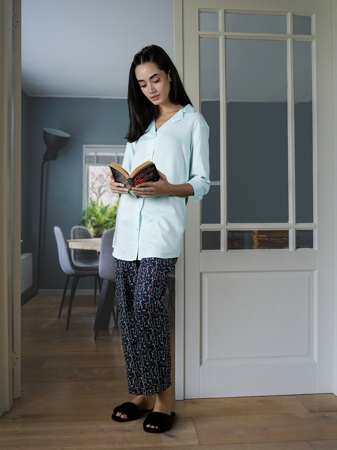

abof Women Blue Printed Pure Cotton Lounge Pants