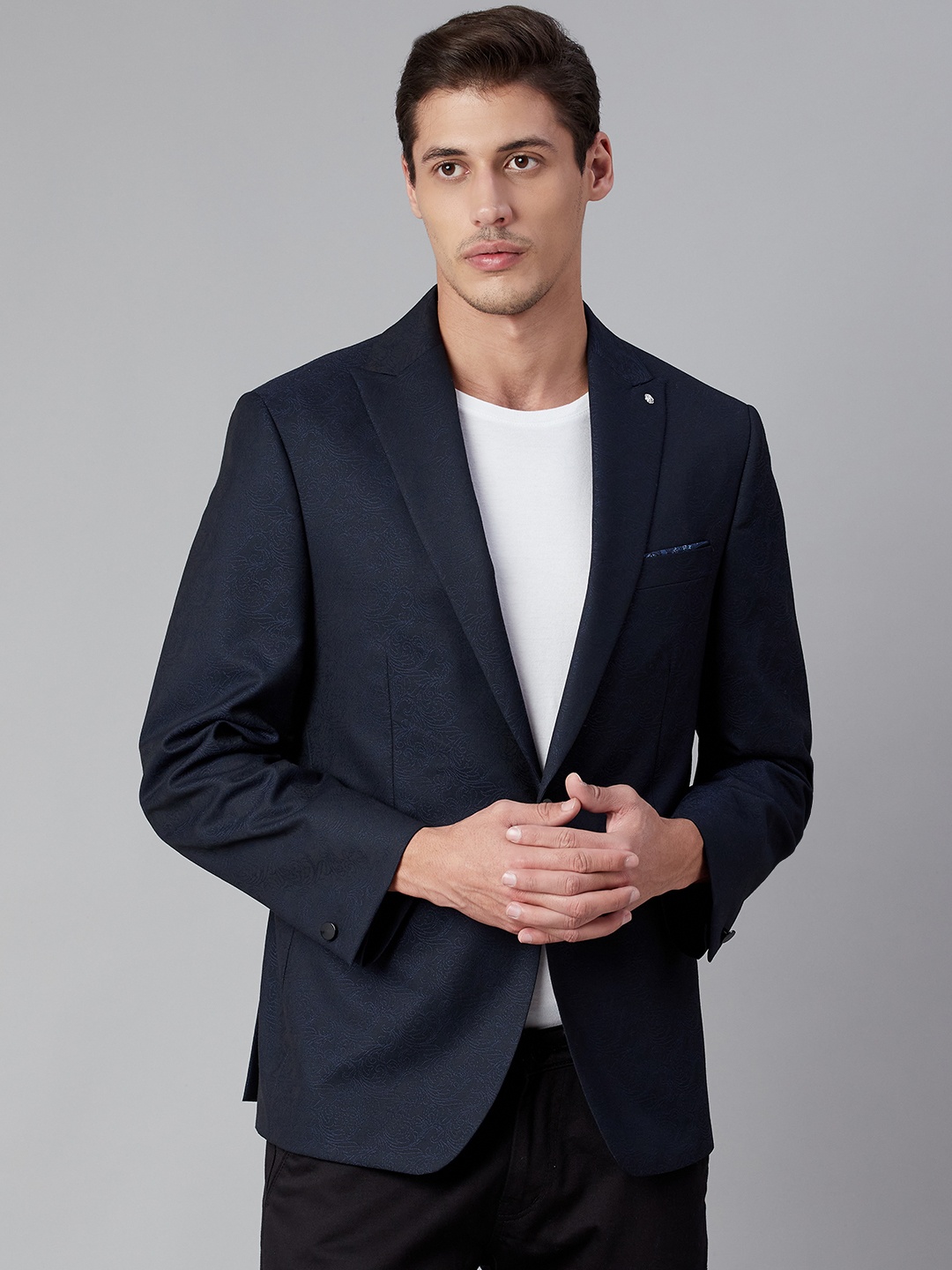 

Marks & Spencer Men Navy Blue Solid Single Breasted Blazer