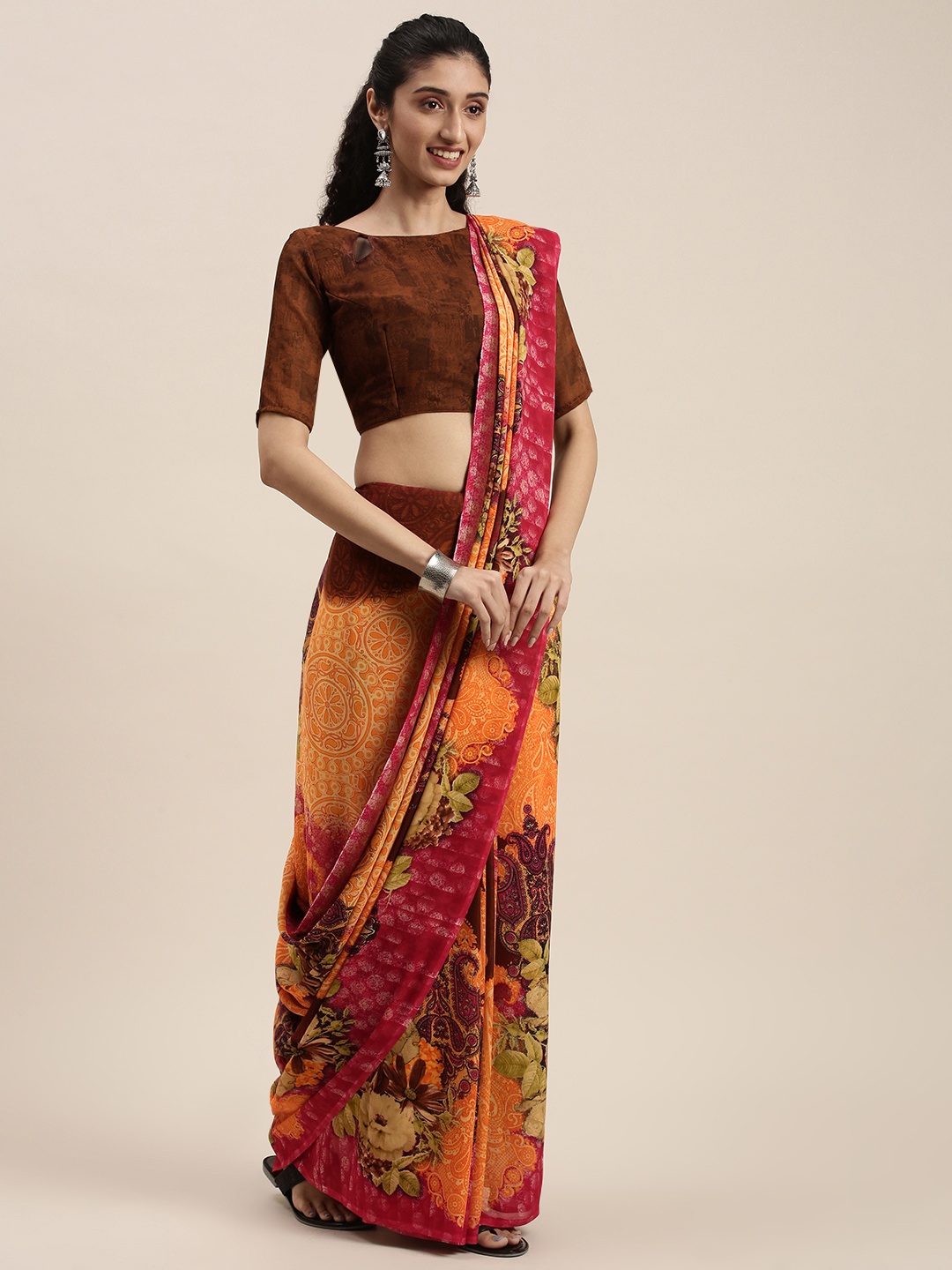 

KALINI Yellow & Red Floral Saree