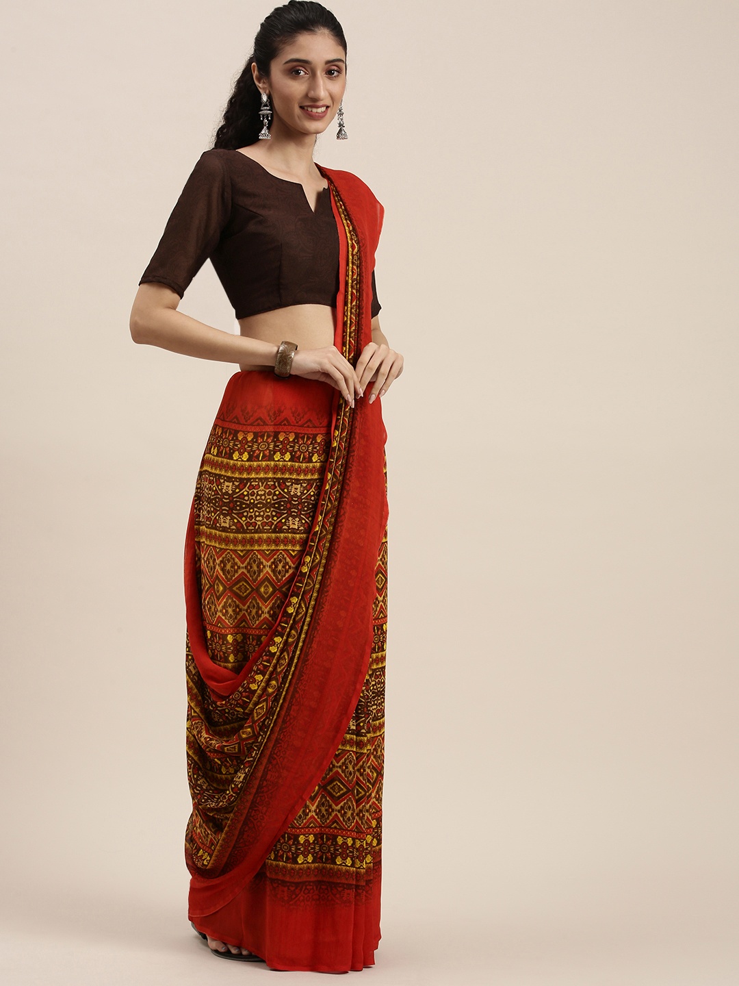 

KALINI Red Ethnic Motifs Saree