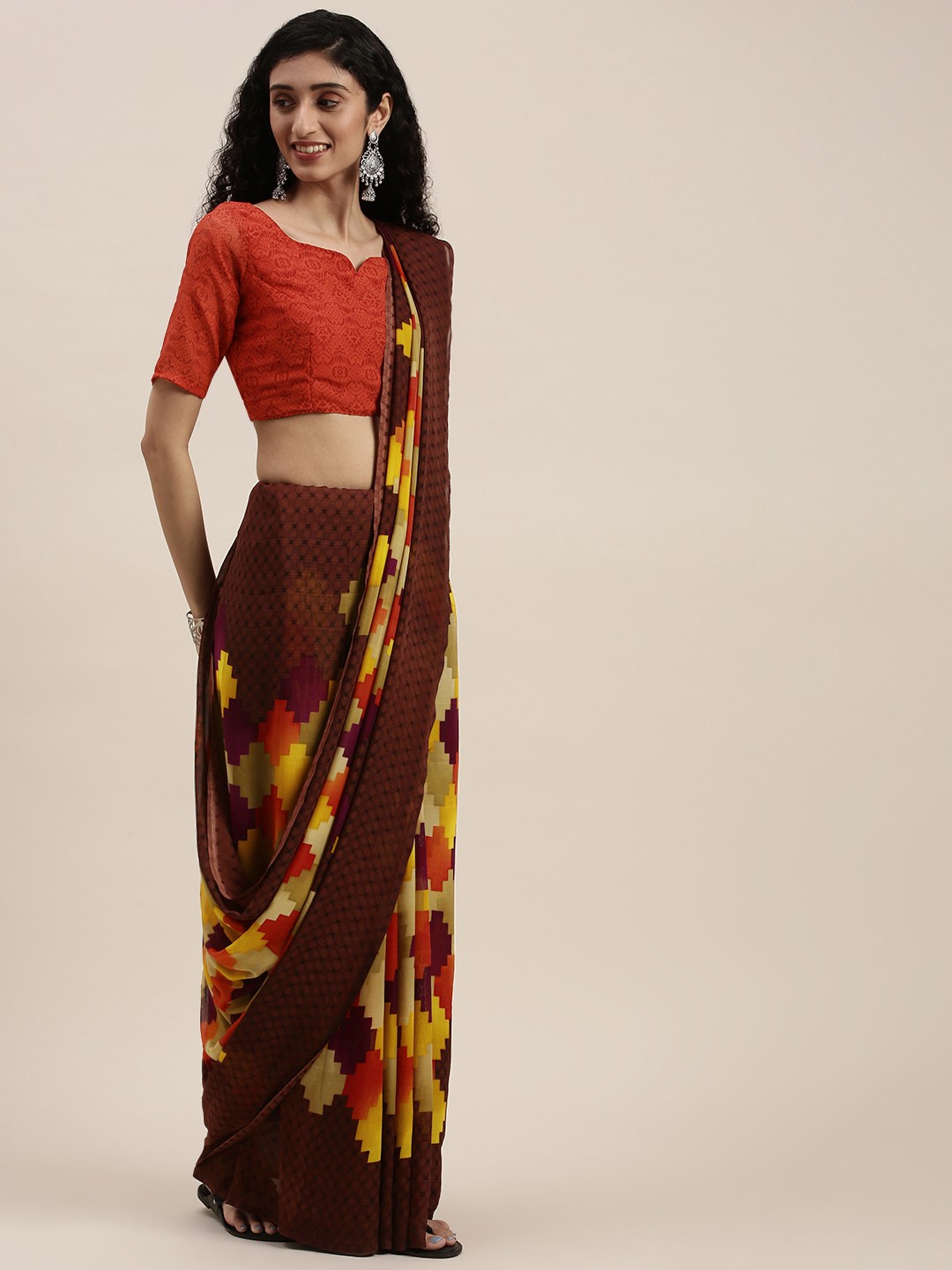 

KALINI Brown Printed Saree