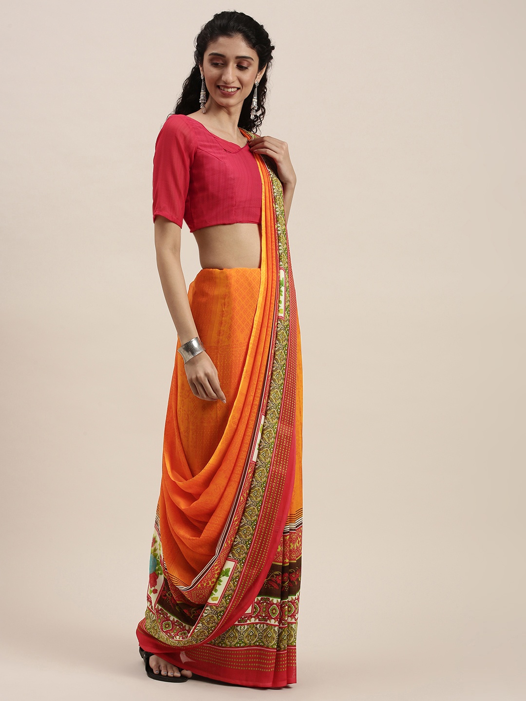

KALINI Orange Floral Saree
