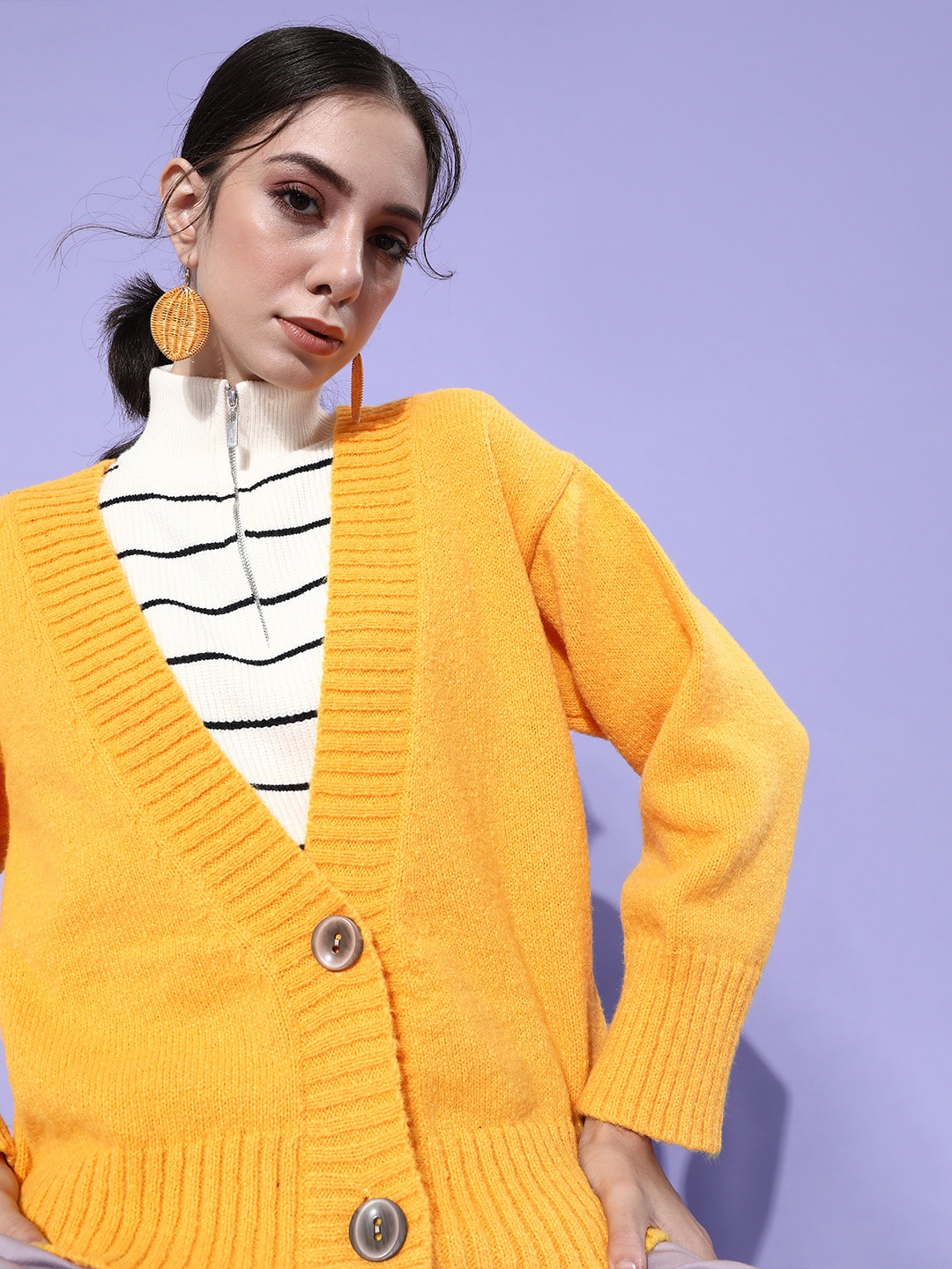 

Insua Women Yellow Solid Slouchy Cardigan